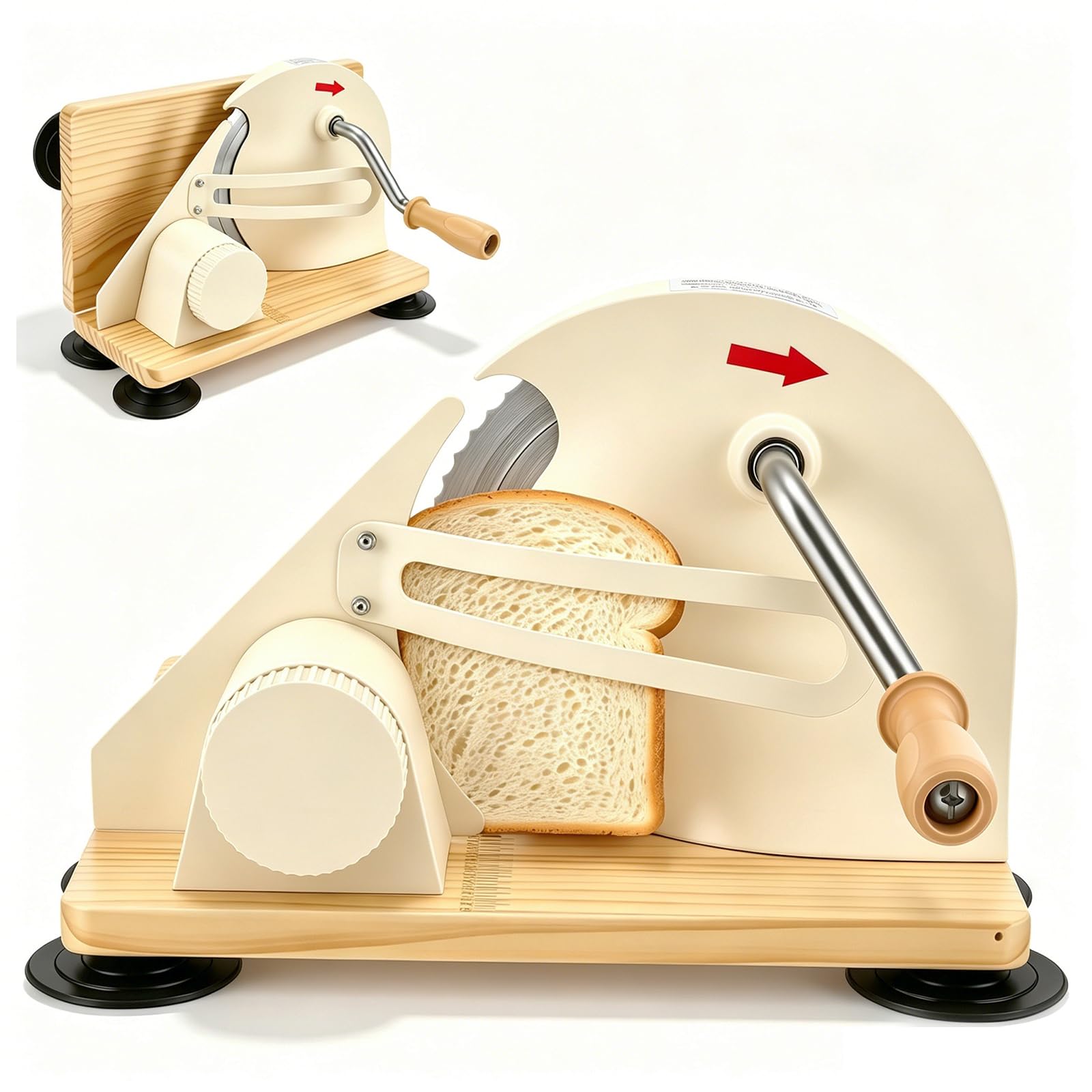 Trancheuse à pain manuelle et pliable - Trancheuse à pain compacte avec lame en acier inoxydable, épaisseur de coupe réglable (1-20 mm), plaque de base en bois antidérapants Idéale pour les toasts