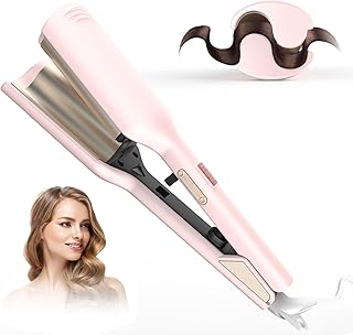 Waver Hair Tool,Mini Waver Curling Iron，Curling Iron Hair Crimper Waver，Ionic Deep Waver Curling Wand with Ceramic 2 Barrel for Women，Double Voltage, Easy to Use, Pink, 1.25 Inch