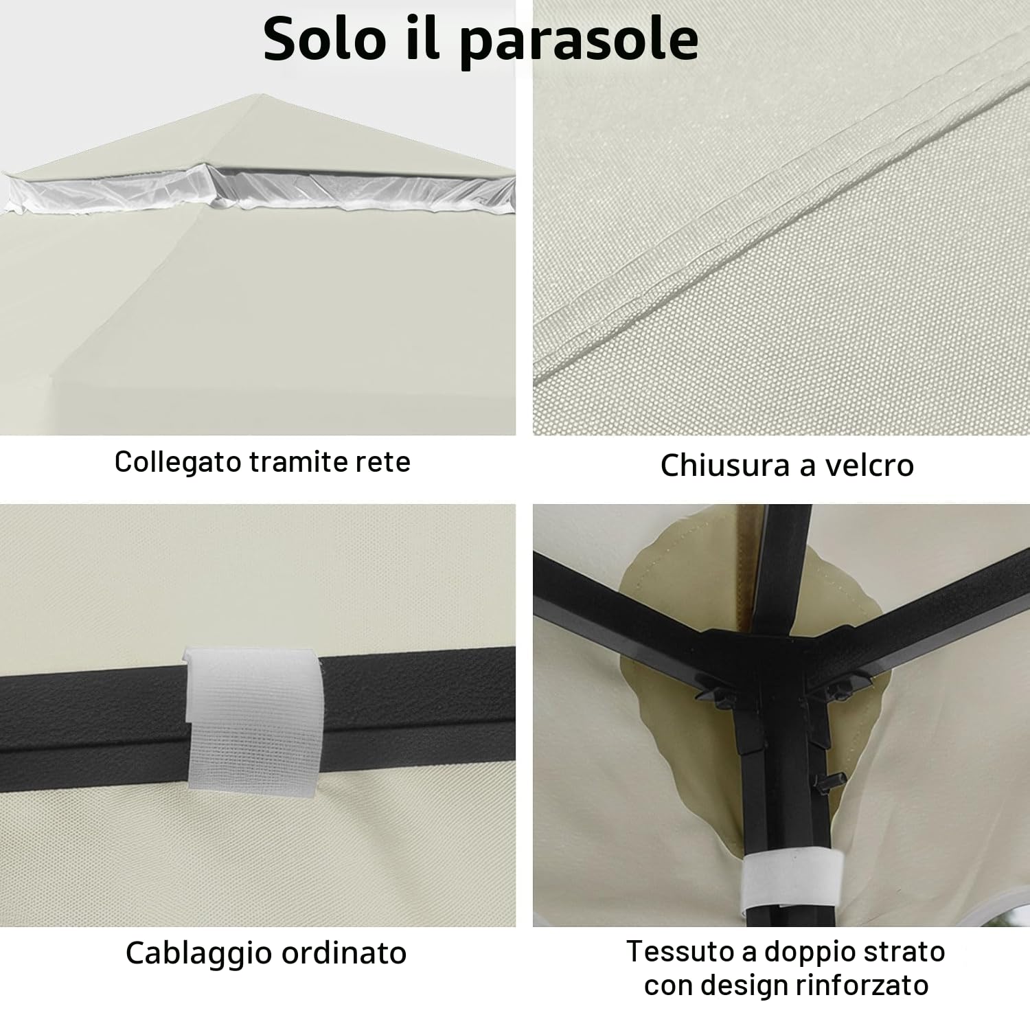 OKYUK Tetto di Ricambio per Gazebo, Impermeabile con Doppio Tetto, Protezione UV e Angoli Rinforzati per Gazebo da Giardino, Copertura per Caffè Elegante e Resistente((3 x 3 m，Beige)