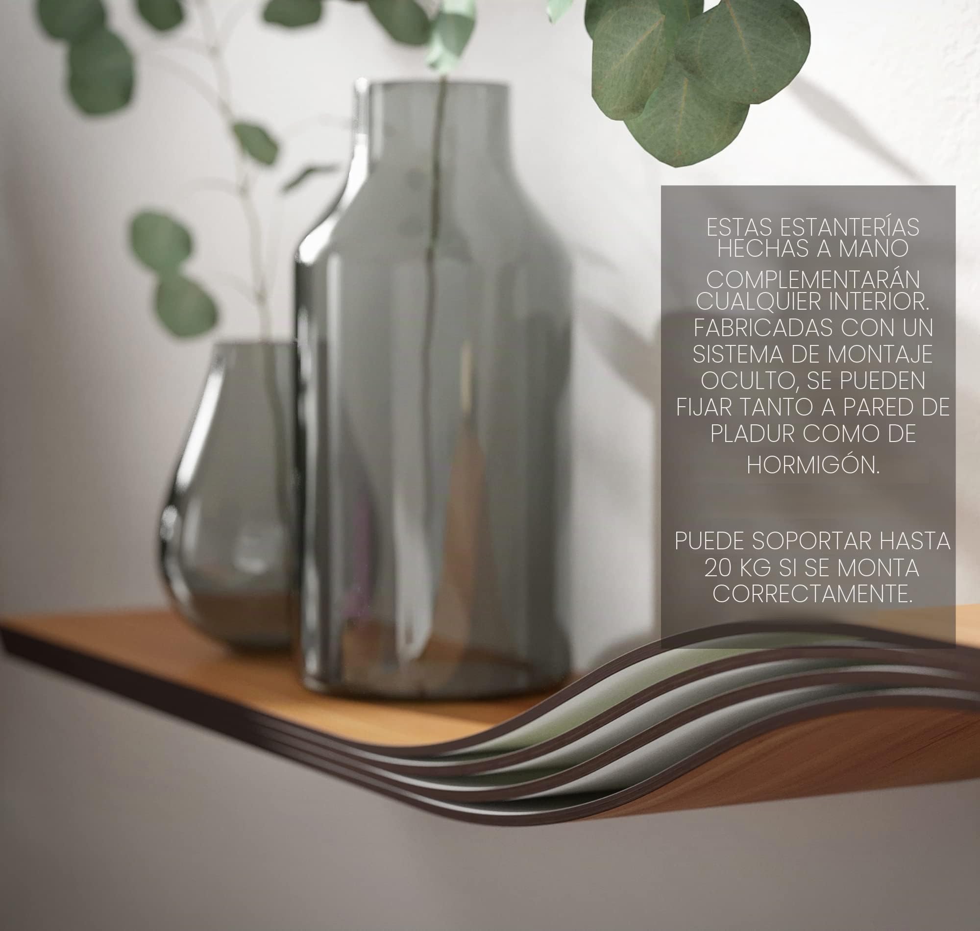EWART WOODS Estante flotante de pared curvado de madera para colgar geométricos, estantes de madera modernos muebles hechos a mano (nogal, 95 cm)
