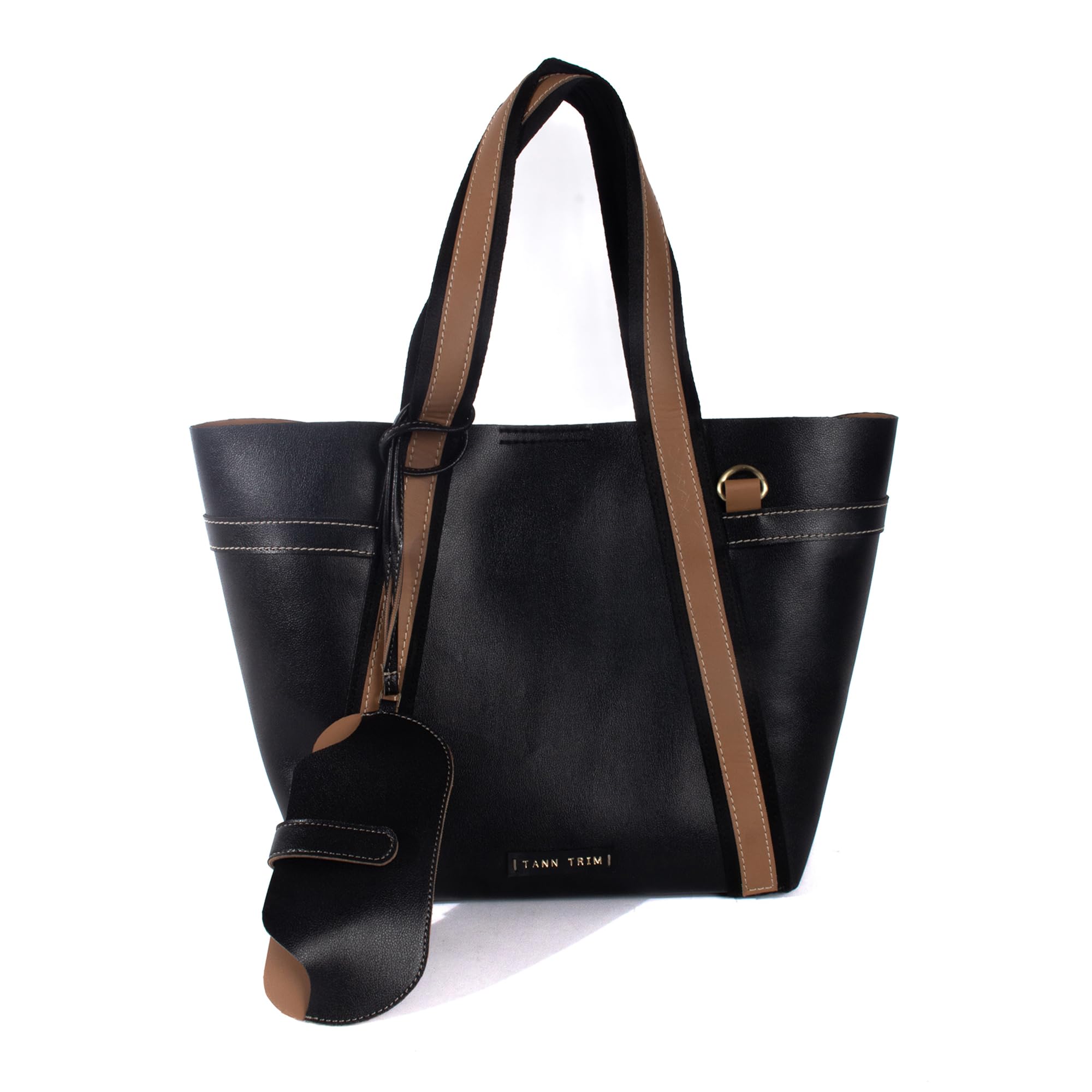 TANN TRIM The Black Trooper Tote for Women-Vegan Leather Ladies Shoulder Bags-Water Resistant Handbags for Women (B0CBTP75YW) Amazon Price History, Amazon Price Tracker