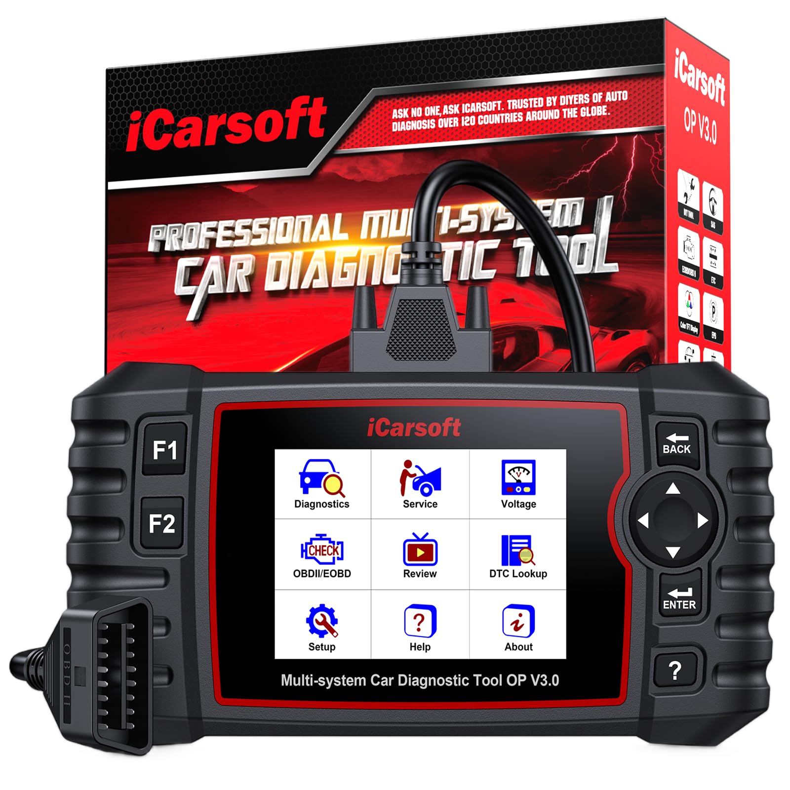 iCarsoft OP V3.0 OBD2 Auto Diagnostica per Opel/Vauxhall, Diagnosi Auto Professionale in Italiano per Tutti i Sistemi, 33 Funzioni di Ripristino, Test Bidirezionale, Auto VIN, Aggiornamento a Vita