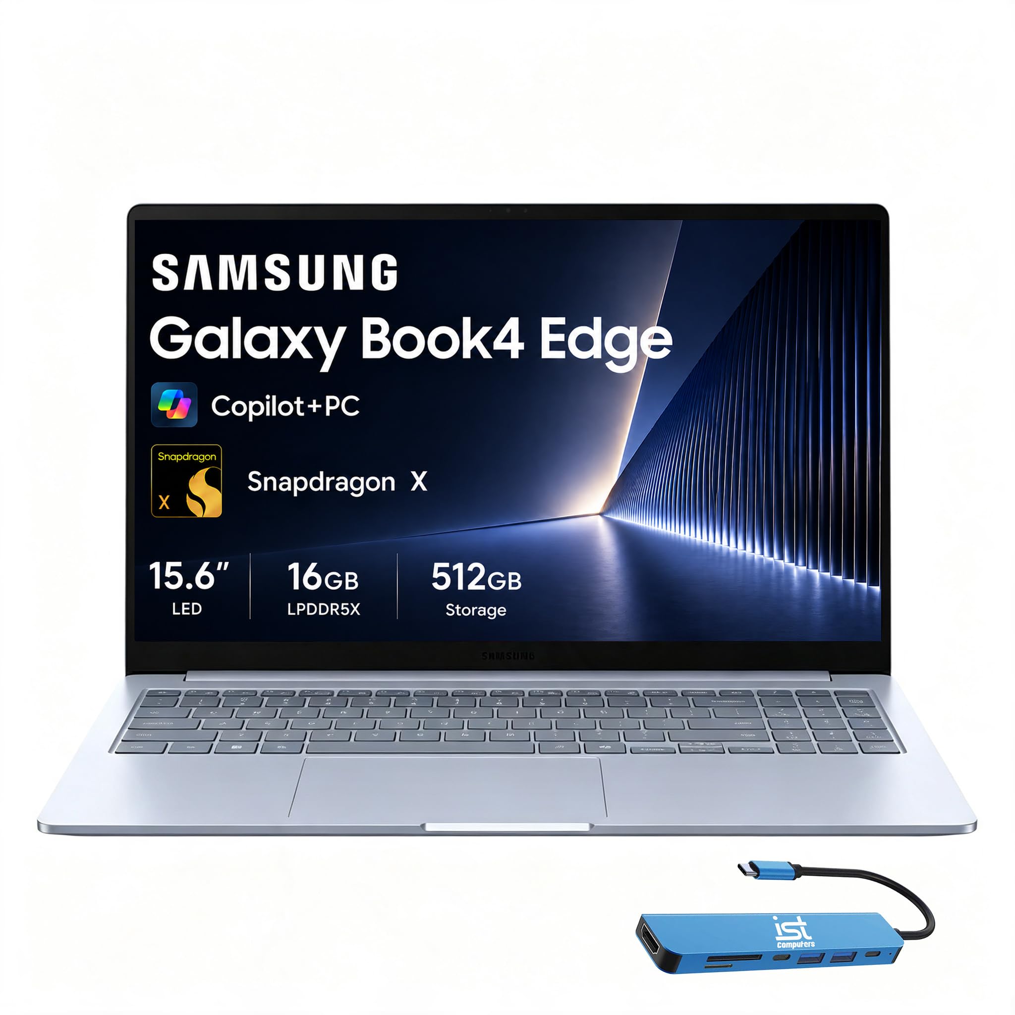 Samsung Galaxy Book4 Edge, 15.6" LED, Snapdragon X, 16GB DDR5, 512GB UFS | FHD Anti-Glare, Business AI Laptop, 28-Hr Battery Life, 8448MHz RAM, Fast Charge, Numeric Keypad, Copilot+ PC, Win 11 Home