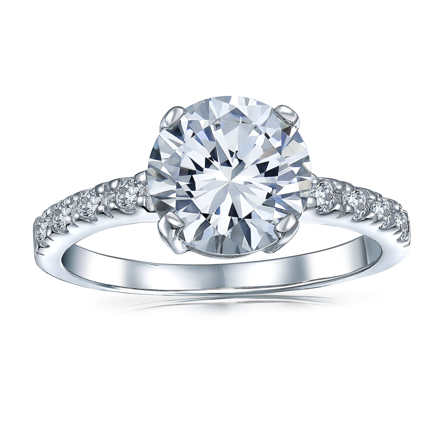 Bling Jewelry Personaliza Promesa Atemporal Anillo de Compromiso Solitario de 1.75CT AAA CZ Corte Brillante Redondo para Mujer Circonita Cúbica Pavé Banda Delgada .925 Plata de Ley Personalizable