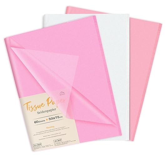 Anstore 60 Blatt Seidenpapier Weiß and Rosa Transparentpapier 50x75 cm Tissue Paper,Seidenpapier Verpackungsmaterial für Geschenktüten, Geschenkpapier für Geburtstag Hochzeit Weihnachten Dekorationen - rosa und weiß