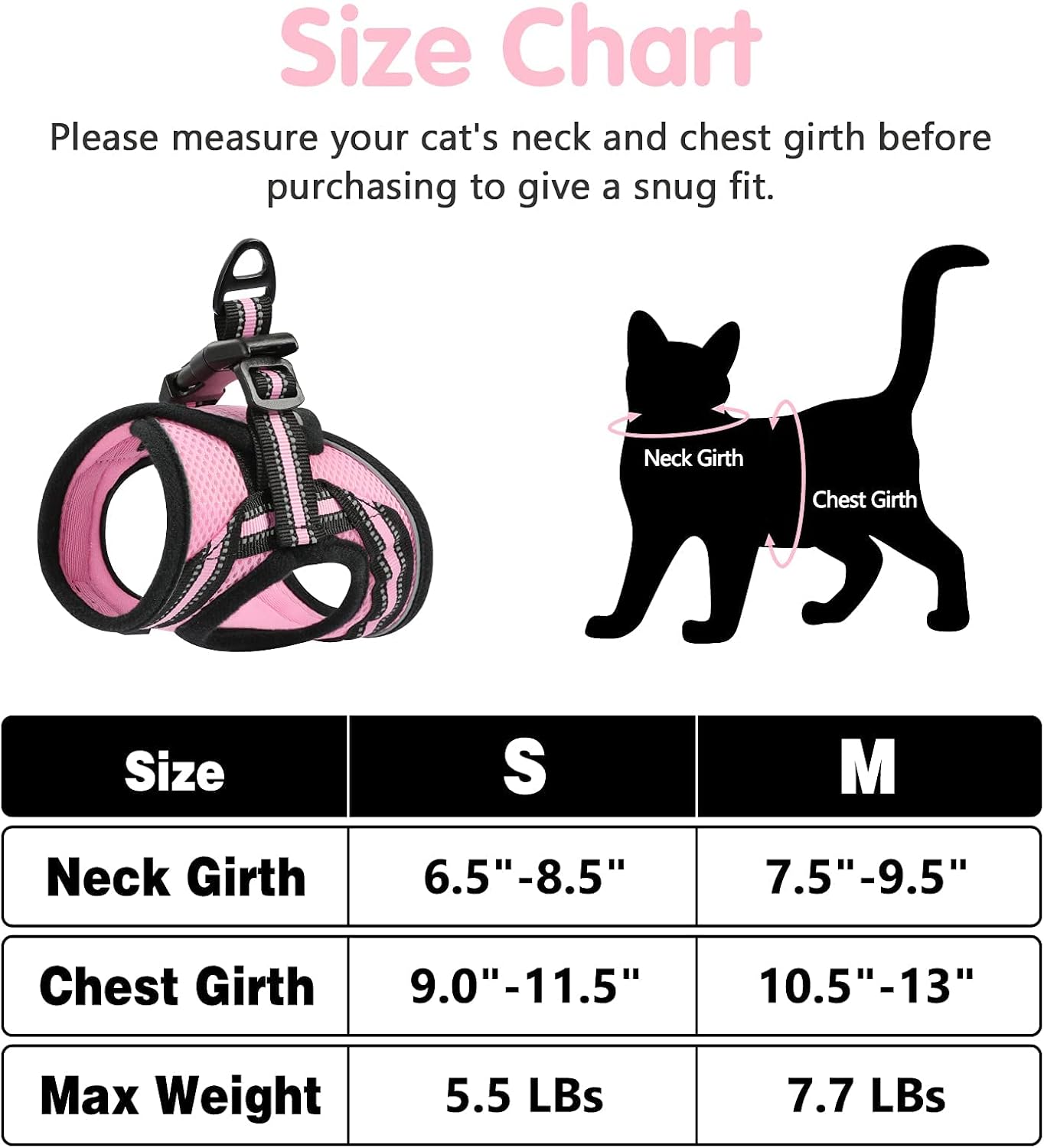 Dooradar Cat Harness and Leash, Adjustable Step-in Escape Proof Kitten Harness with Reflective Strip, Soft Breathable Air Mesh Vest for Small Medium Cats, Easy Control Cat Jacket for Walking Training