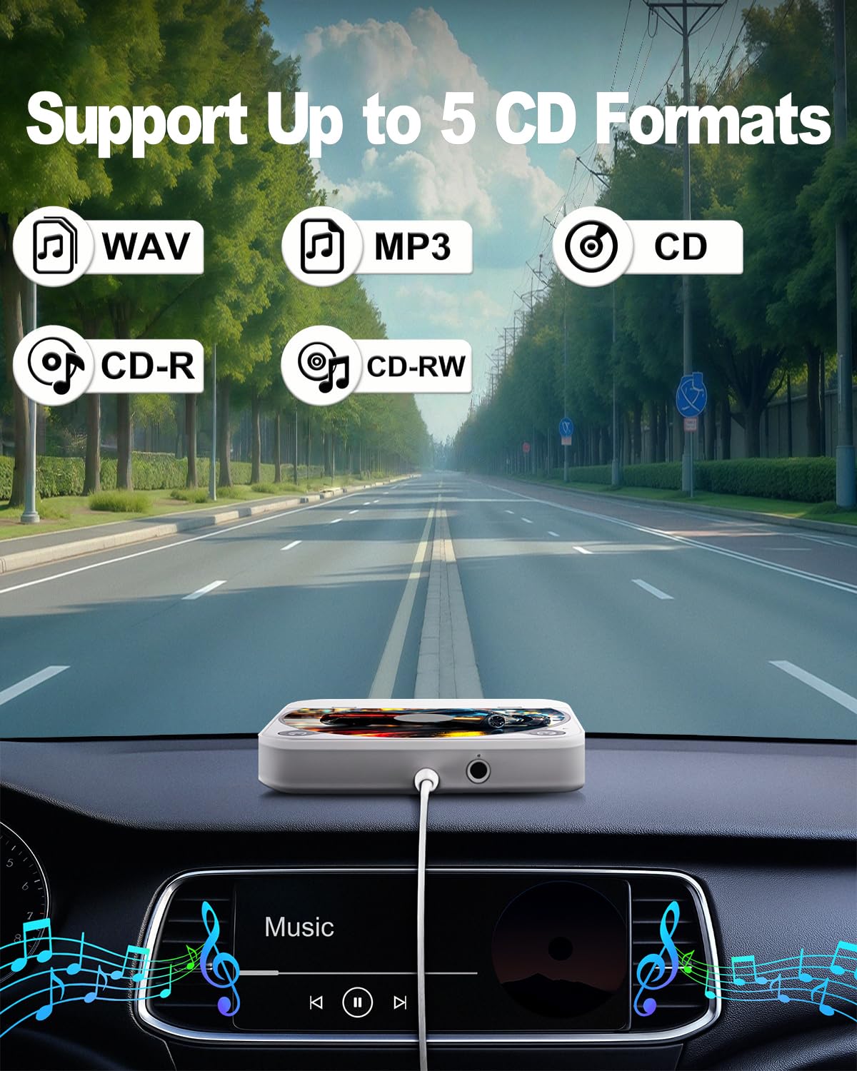Lecteur CD de voiture portable Plug and Play avec câble d'extension USB supplémentaire avec port USB AUX, pour véhicule, ordinateur portable, TV, ordinateur, pour Android 4.4 et