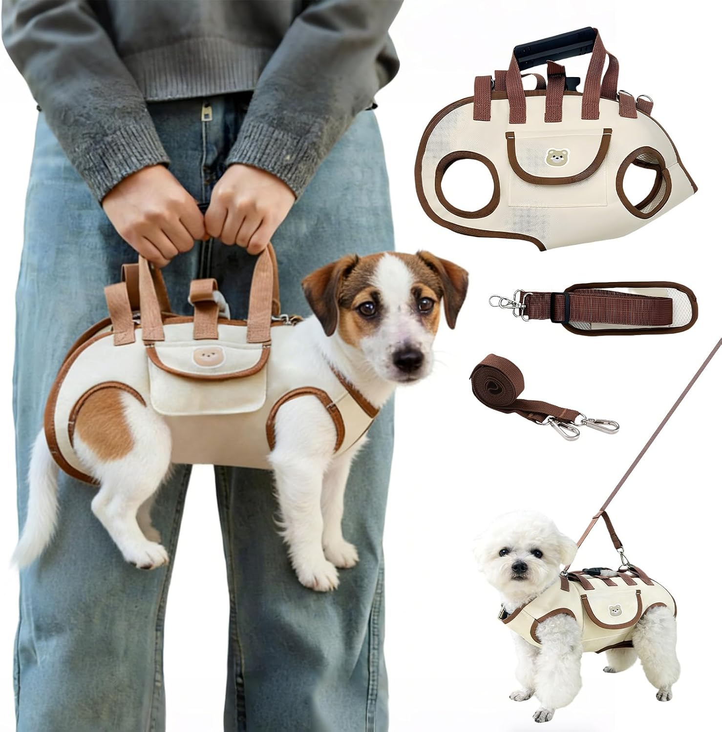 Portable Breathable Pet Carrier Sling & Backpack for Dogs & Cats,Shoulder Carrier Sling Backpack Carriers Dog Lift Harness Portable Breathable Pet Carrier Backpack(S Beige)