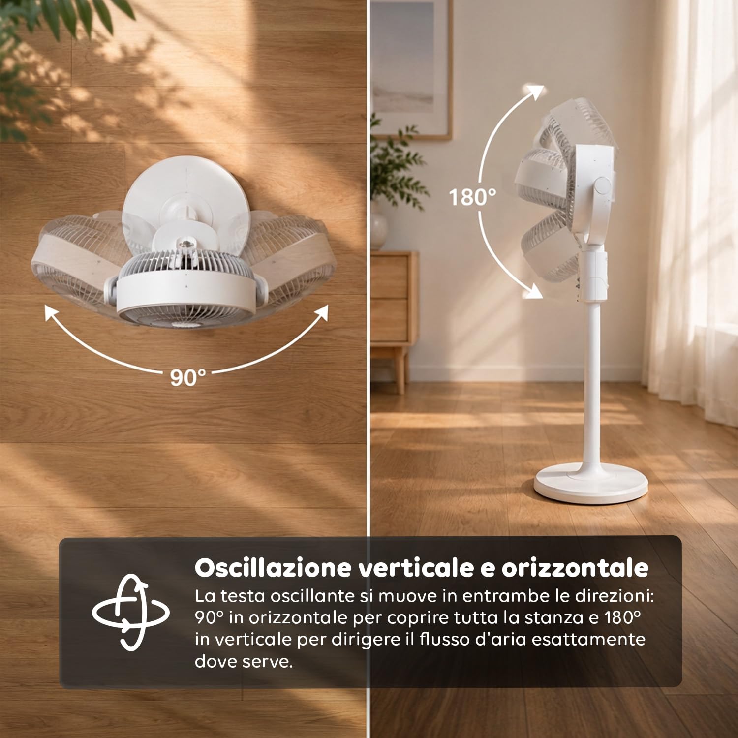 Wintem SNAG Ventilatore a Piantana Ricaricabile e Telescopico – 3 Altezze (32 a 82cm) con Telecomando – 5 Velocità, Oscillazione 3D 90°/180° e Aromaterapia – Batteria Autonomia 5-8h – Pale ø18,3cm