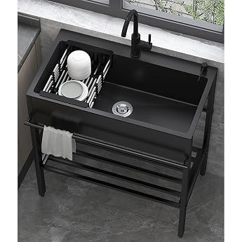 Black Sink Garden Sink Stainless Steel Sink Outdoor System Kitchen Kitchen Sink Commercial Sink with Easy Installation Faucet and Sink Accessories for Home Garden Factory Farm Yard Stall Restaurant