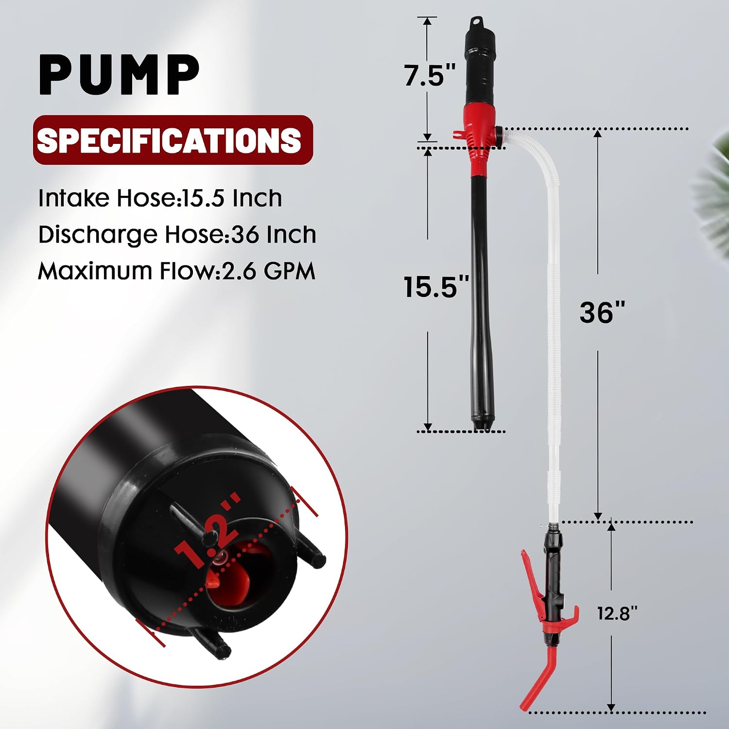 Fuel Transfer Pump Battery Powered - Portable Gas Pump With Nozzle - Red