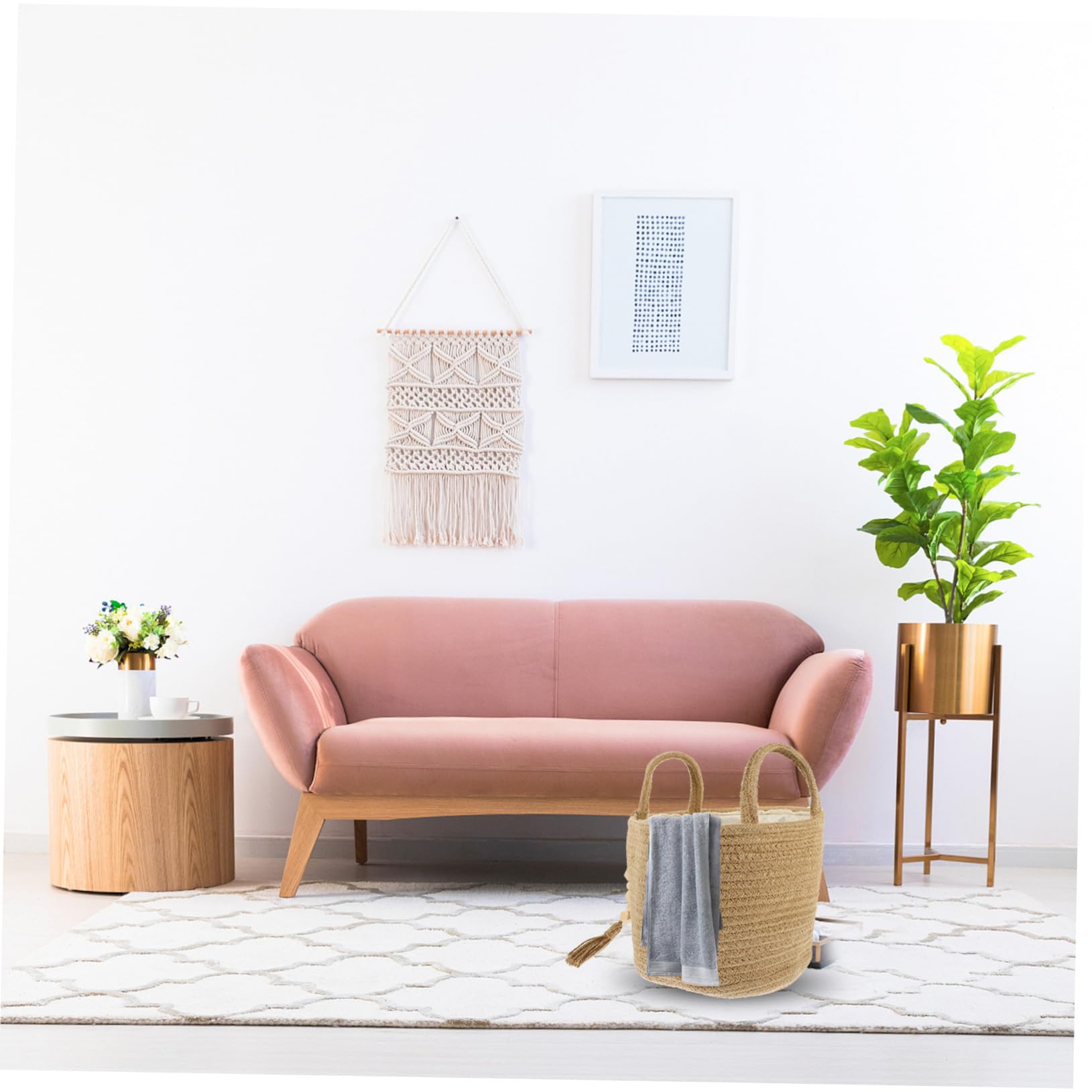 Cabilock Cesta de Almacenamiento de Cuerda de Algodón con Forro de Yute Organizador para Ropa Sucia y Objetos Diseño y Textura Tejida para Hogar Decoración