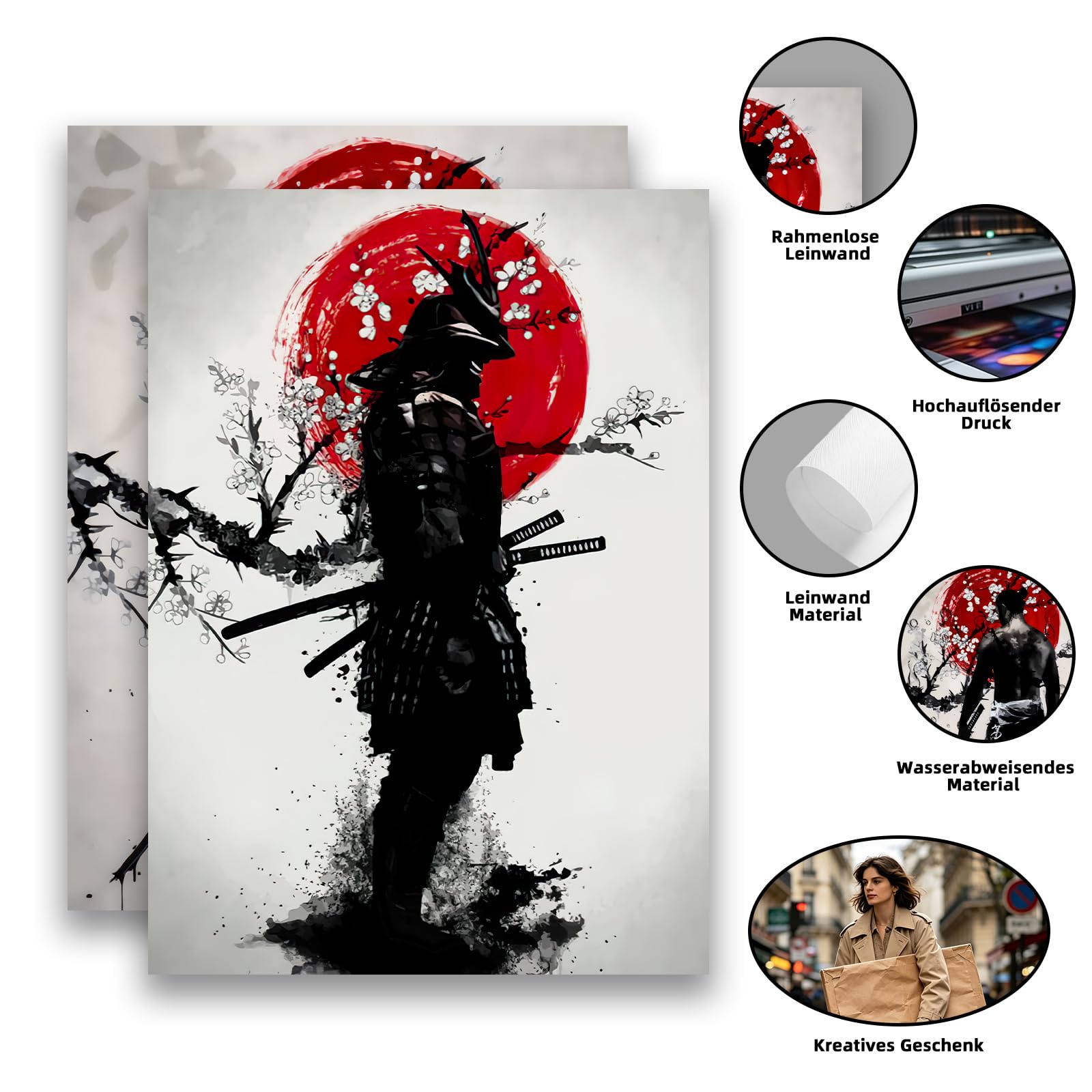 KAIDAARTLH Lot de 3 posters muraux sur le thème des samouraïs 60x90cm, toiles modernes d'inspiration japonaise, décoration pour salon, chambre et bureau, sans cadre(B,2x60x90cm)