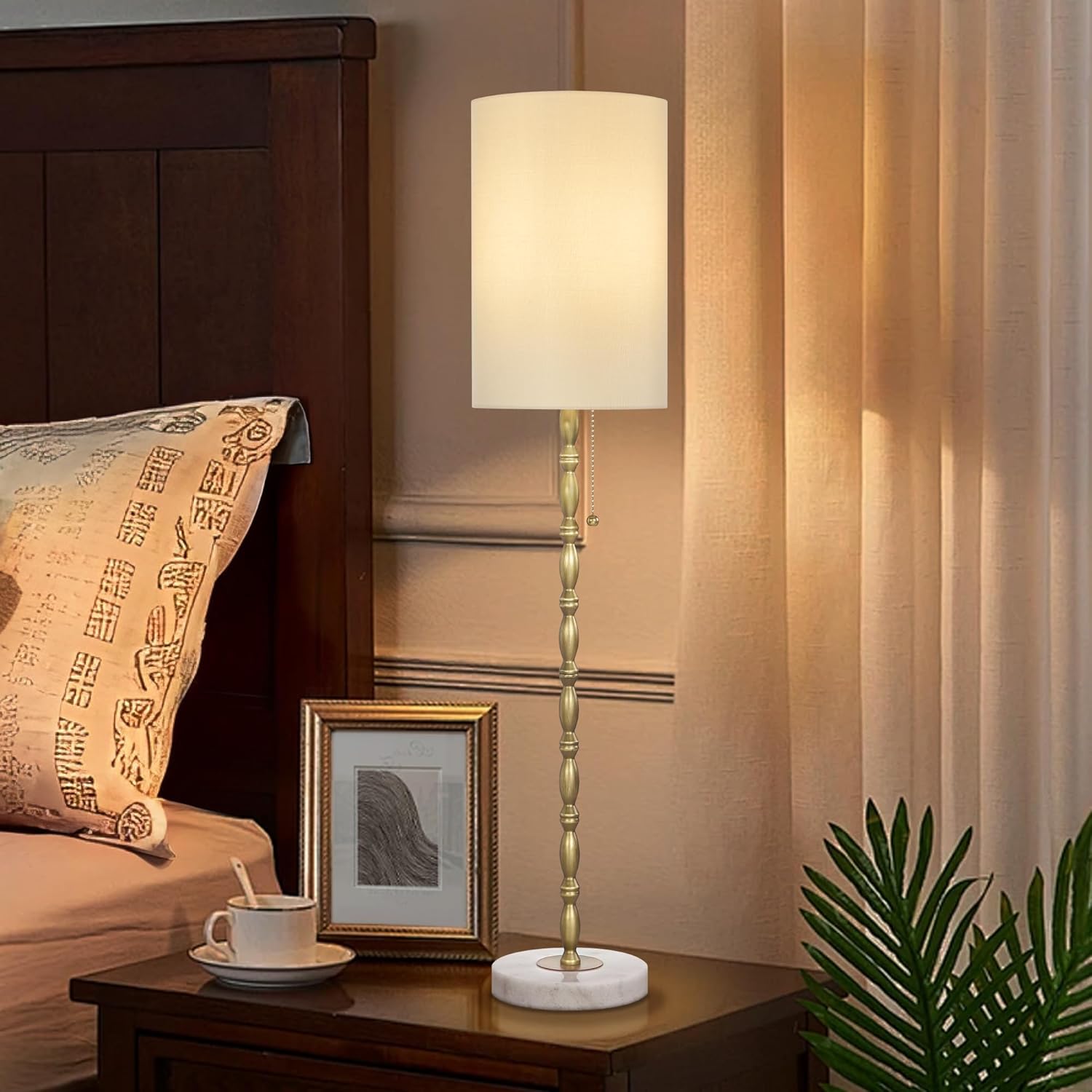 31" Buffet Lamps Set of 2 for Living Room, Tall Skinny Buffet Table Lamps with Marble Base, Gold Lamp Set of 2 for Credenza, Fireplace, Mid-Century Gold Candlestick Lamp for Bedroom