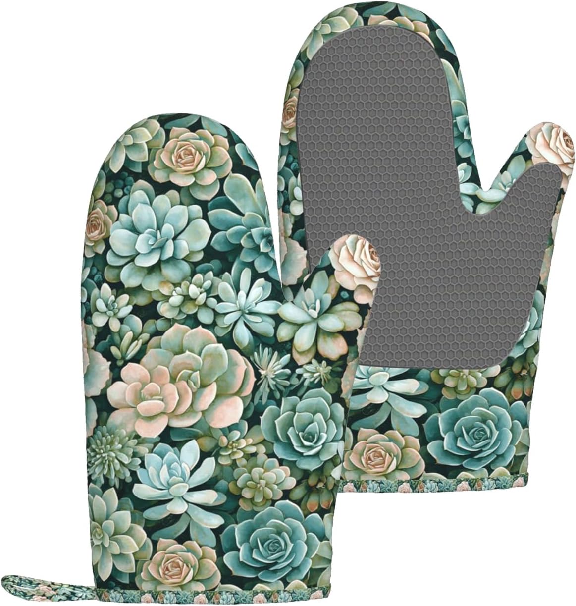 Succulents Silicone Oven Mitts Set of 2, Heat Resistant up to 500°F
