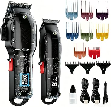 Professional Hair Clippers for Men, Cordless Barber kit for Hair Cutting & Grooming, Hair Clippers and Trimmer Set for Barber Haircut with LED Display, 8 Fade Taper CombsAll-BK Set