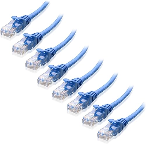 Cable Matters Paquete de 8 cables Ethernet Cat 5e sin enganches, 7 pies, cable Gigabit Cat5e, cable Ethernet Cat5e, azul