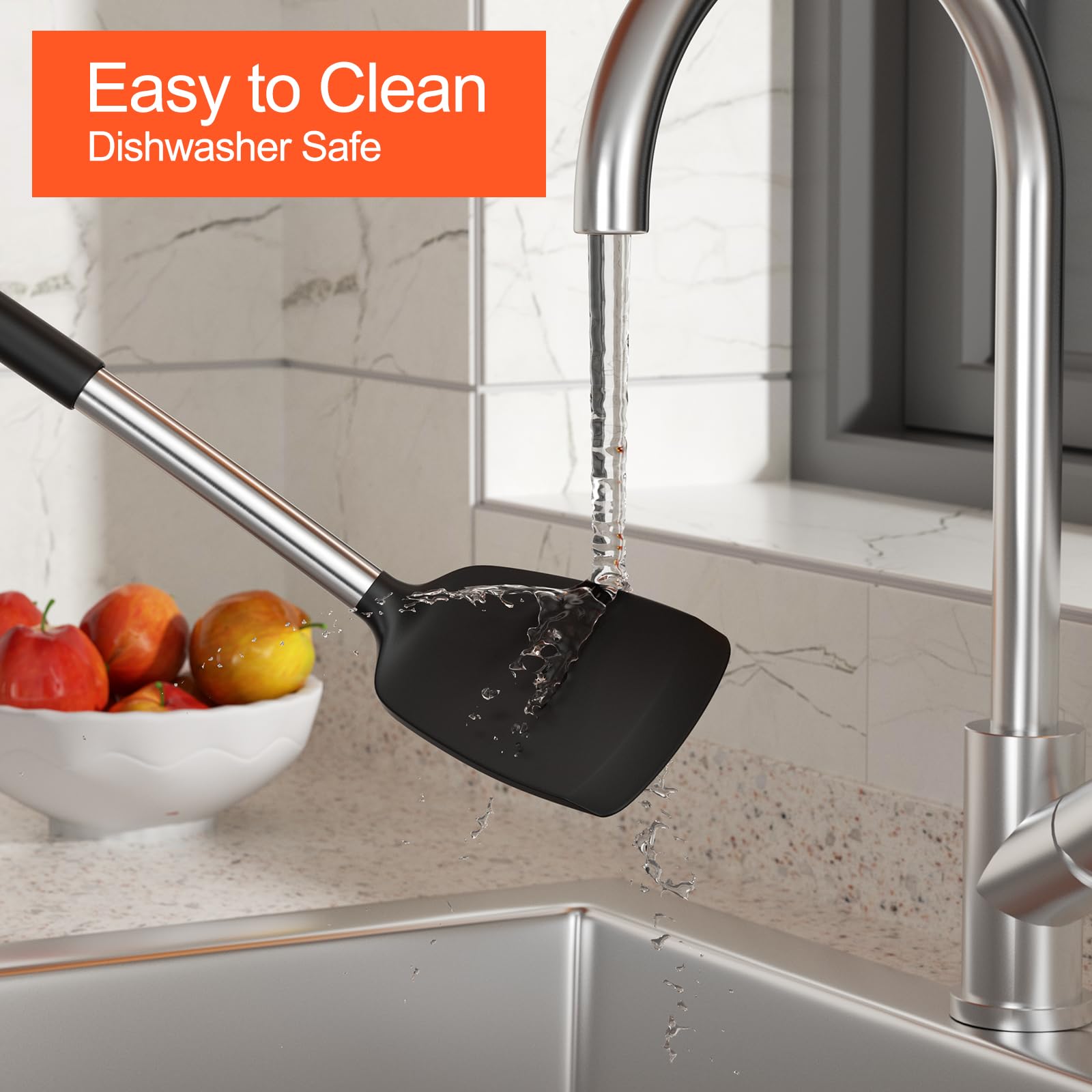 Avesteir 2 Piezas Espatula Silicona, Espátulas de Cocina Antiadherente Resistente al Calor 35cm, Espátulas de Silicona con Núcleo Acero Inoxidable, Utensilios de Cocina para Hornear Tortitas (Negro)