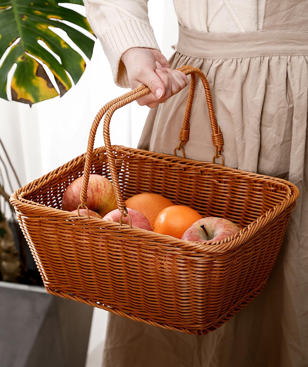RT&BS Grand Panier de Pique-Nique en Osier avec Poignée, Panier à provisions en Osier, Paniers de Récolte, Parfait pour Shopping, Pique-Nique, Récolte, Stockage (G, Rectangle)