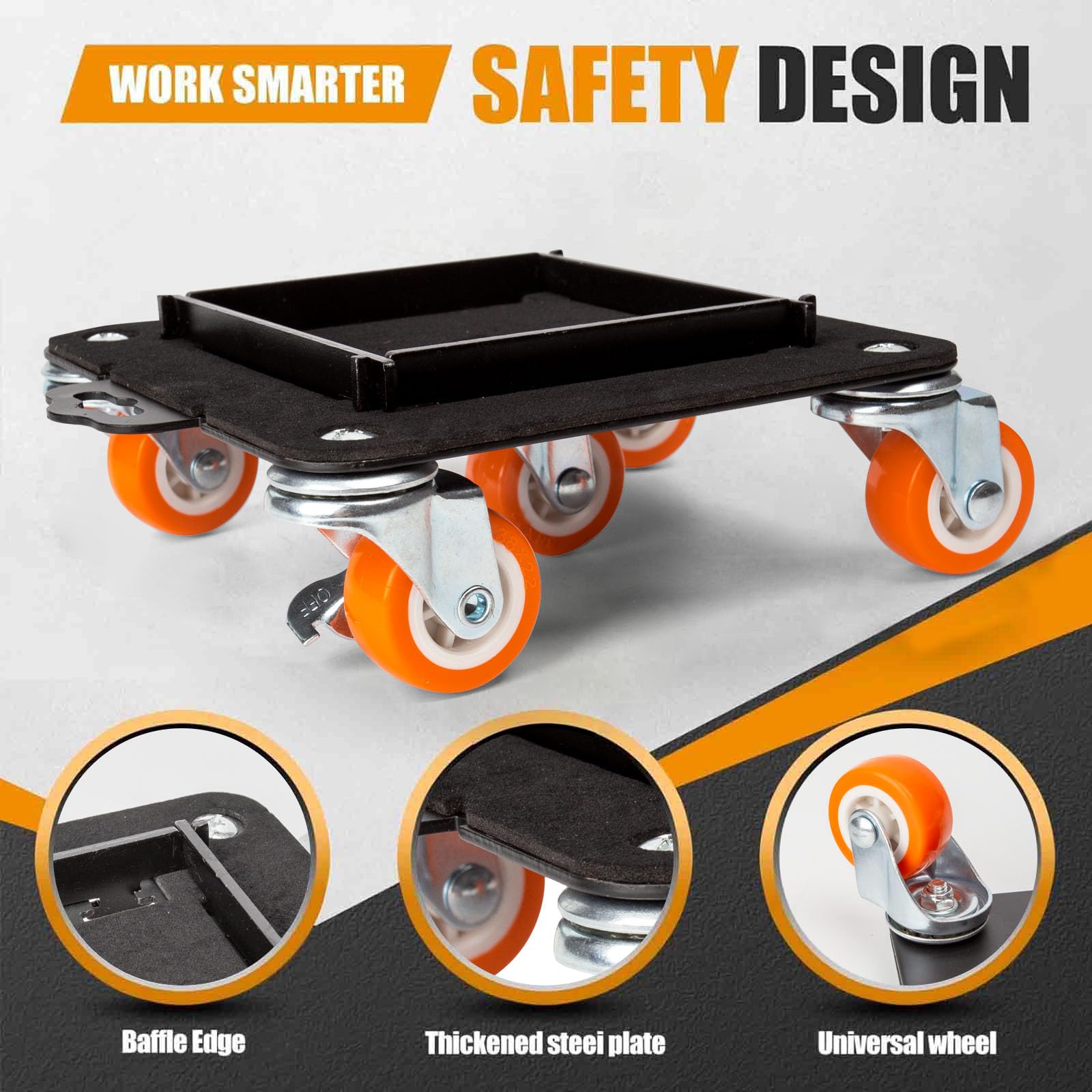 Kit Sollevatore Mobili, Spostare Mobili Pesanti, Kit Spostamento Mobili con Funzione di Parcheggio, Carico 1300 kg, con 5 Ruote Girevoli 360° per Spostamento Facile dei Mobili (Arancione)