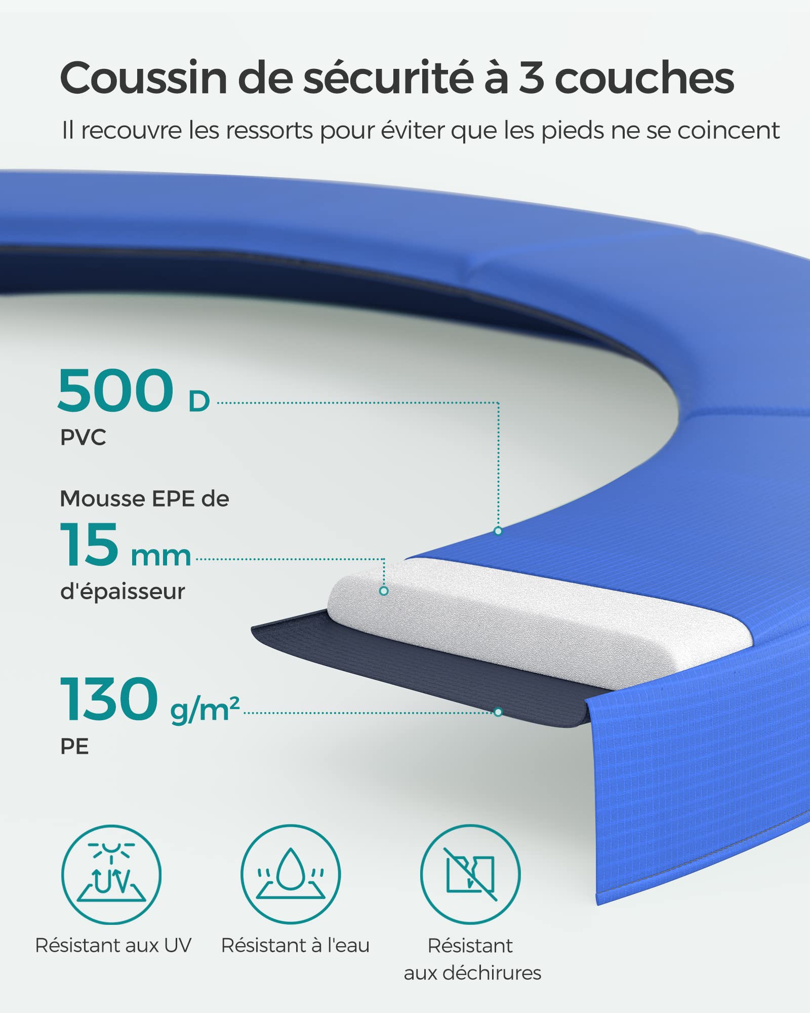 SONGMICS Trampoline Extérieur Enfant Diamètre 183/244/305/366/427 cm, Filet de Protection Externe, Coussins de Sécurité, Échelle, Poteau Droit de 180 cm de Haut, Cadre en Acier