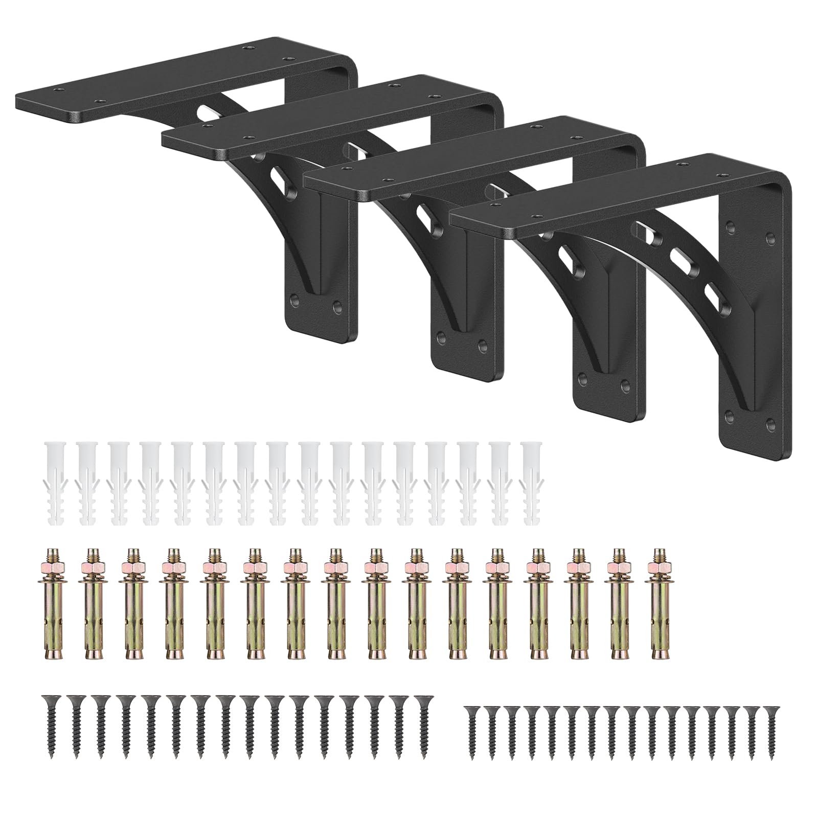 Support d'étagère robuste en L lot de 4 pièces métal noir 15,2 cm