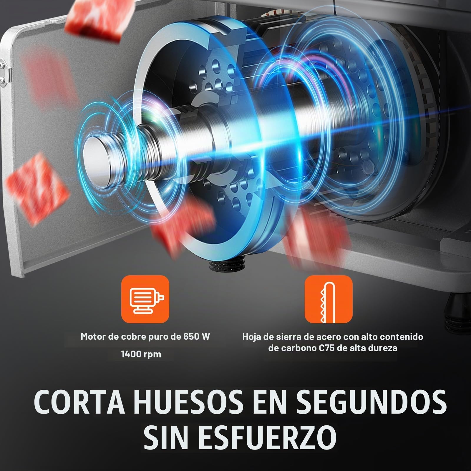 VEVOR Sierra de Cinta Eléctrica Comercial para Carne y Huesos de Acero Inoxidable de 650 W para Encimera, Grosor Máximo de Corte de 110 mm, para Costillas de Cerdo y Res, 415 x 483 x 750 mm, Plata