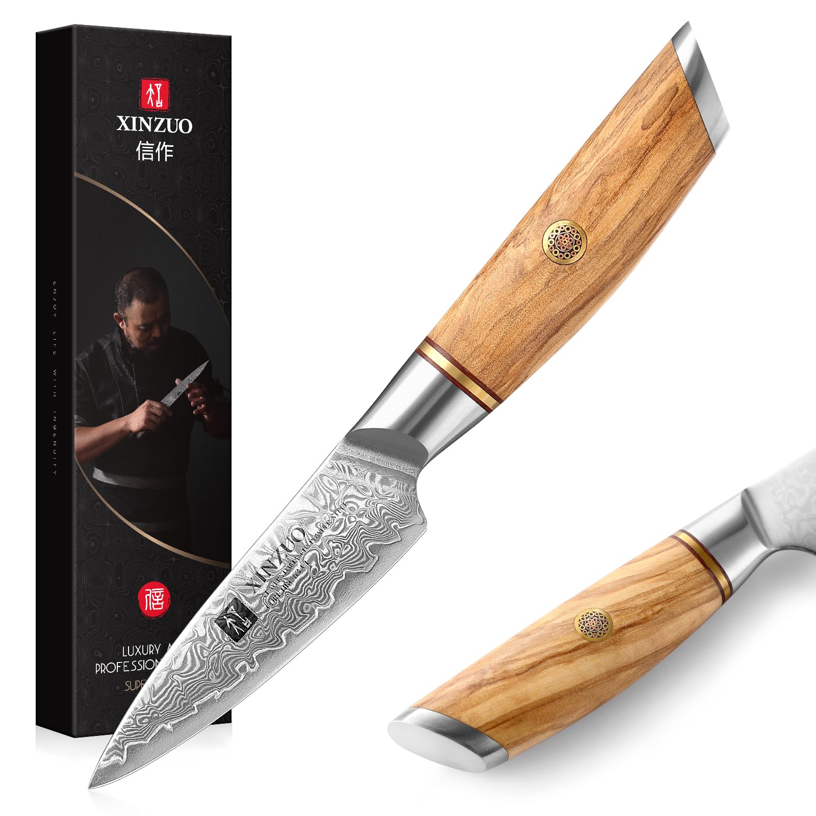 XINZUO 73 Schichten Damastpulverstahl Kochmesser profi Chefmesser Gyuto Messer, handgeschmiedet scharfe Klinge Küchenmesser-mit ergonomischer Olivenholz Griff - Lan Series