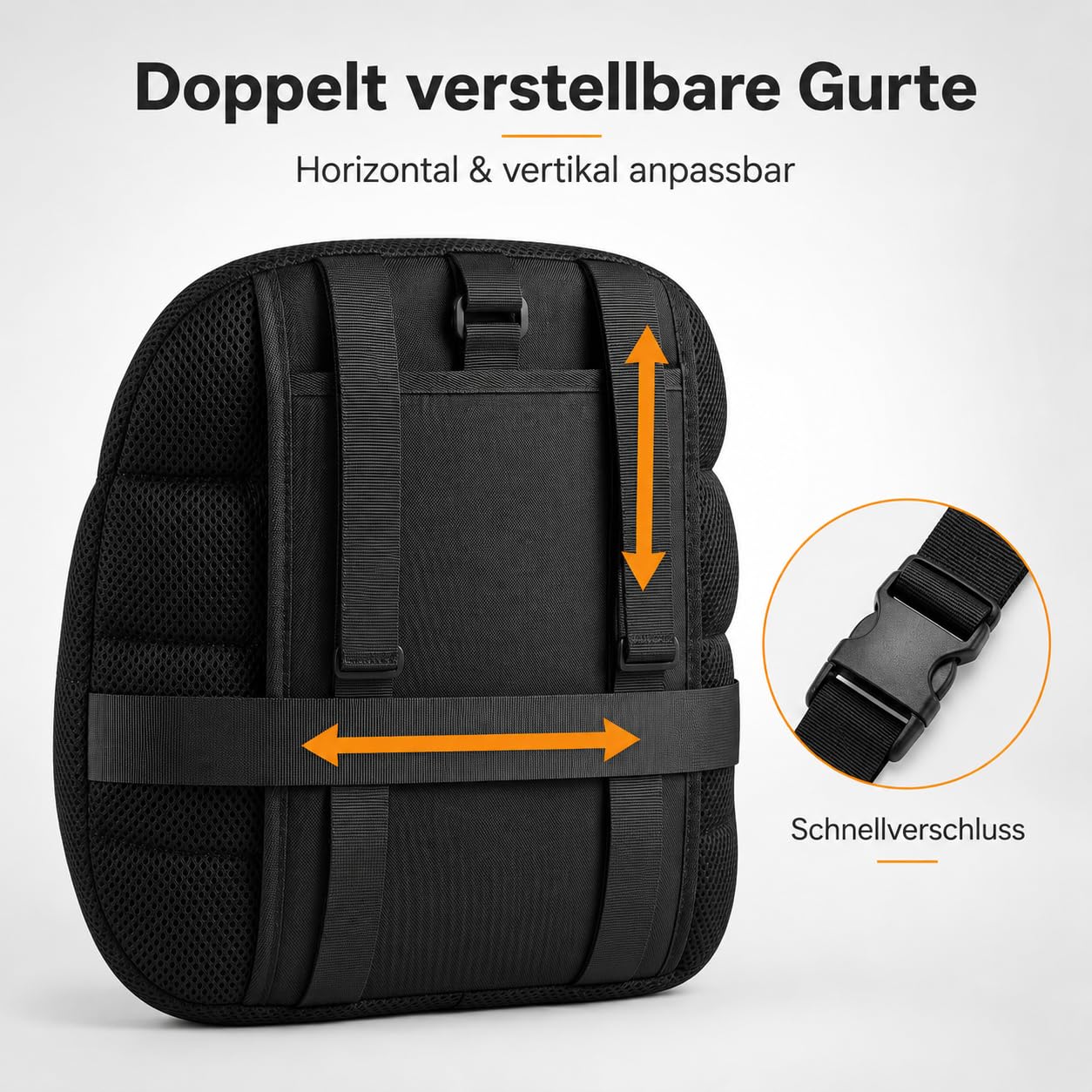 2 Stück Lendenstützkissen, Memory-Schaum-Rückenstütze | Verstellbare für unteren Rücken und Taille Kissen, ergonomisches Rückenkissen für Fahrersitz und Bürostuhl, Schwarz