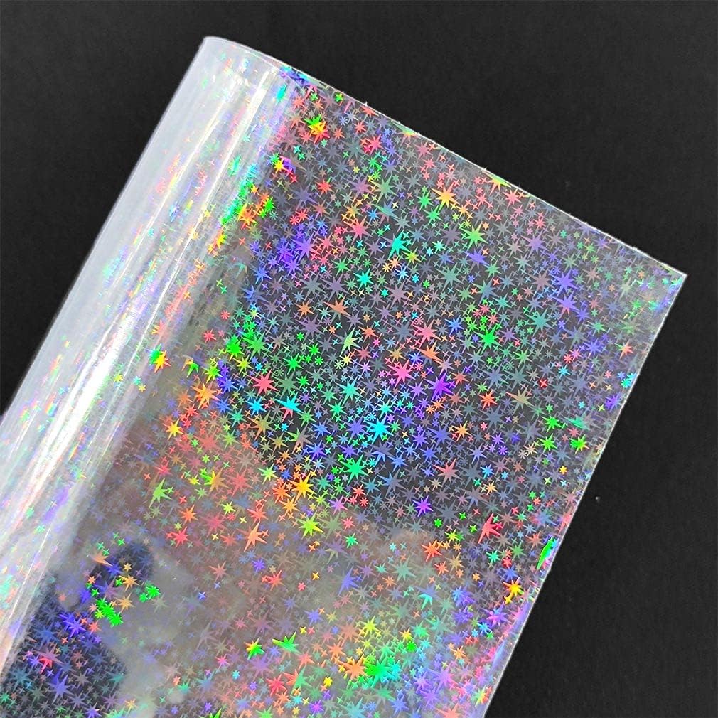 Iridescent Clear Film Laser Mirror Rainbow Transparent PVC Waterproof Vinyl Material for Bows Jewlery Bags Making DIY Crafts (Star)