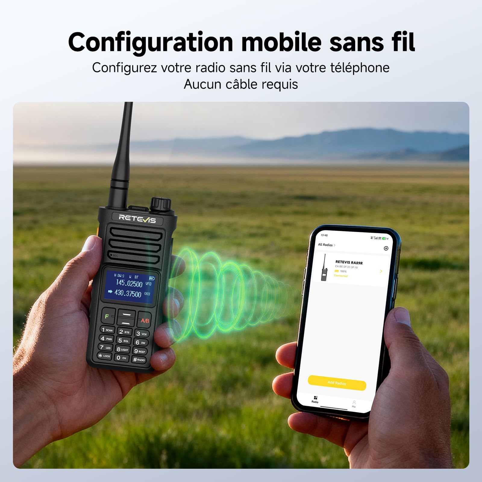 Retevis Ailunce RA89R Radio Amateur, Répéteur Temporaire Walkie Talkie, contrôle App, Type-C Ransmission, FM/AM,2800 mAh, 1750Hz,Talkie Walkie Longue Portée de Plein Air Passionnés(1 pièce)