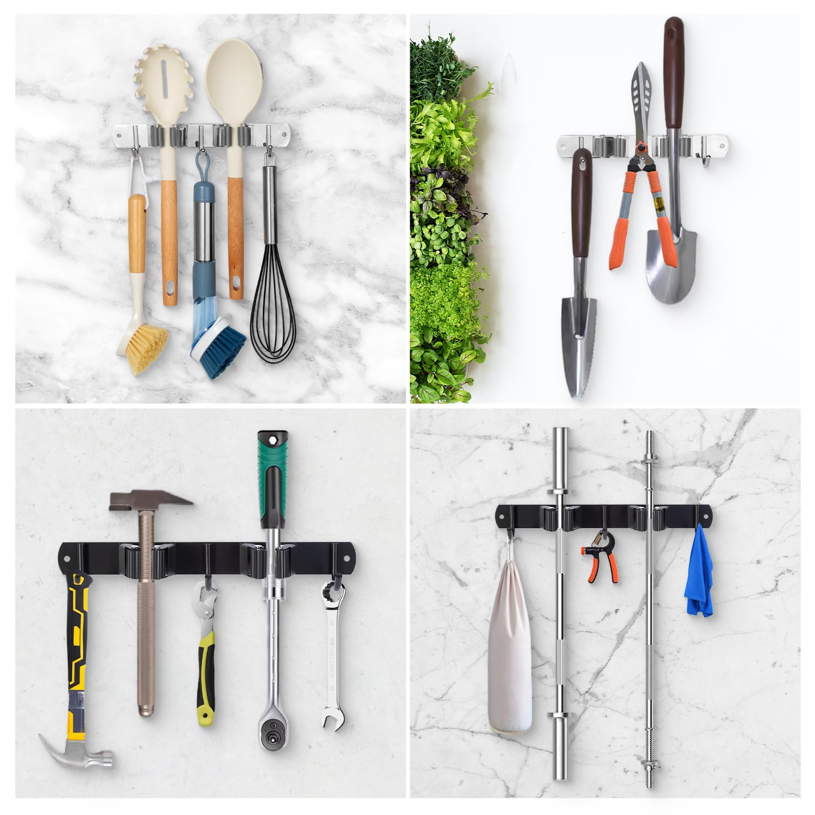 voze 2 estantes y 3 ganchos para fregona y escoba, soporte de pared, autoadhesivo resistente, organizador de escobas, estantes de almacenamiento para cocina, jardín, lavandería, garaje