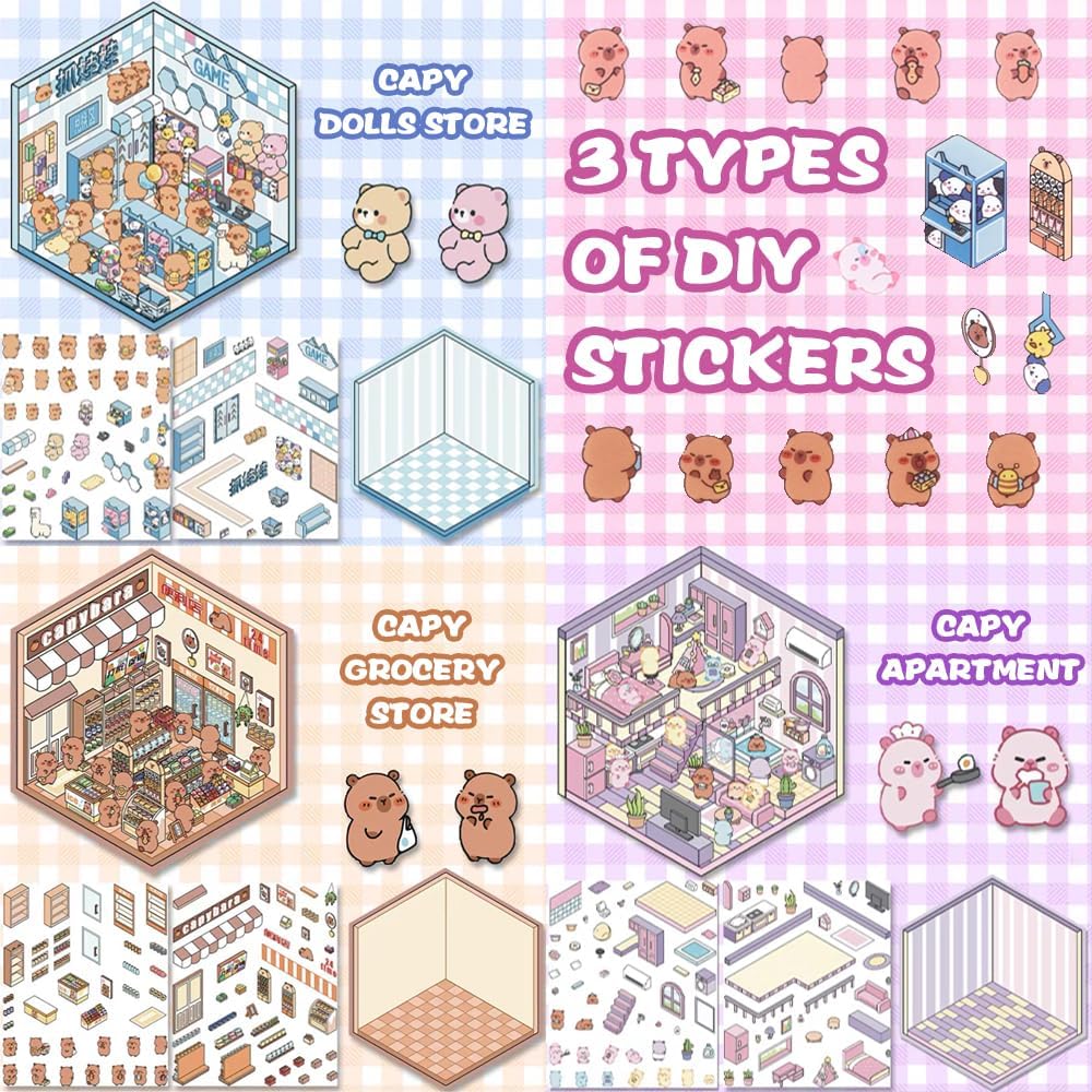 3D Vinyl Scenes Sticker for Adults, 3Set Self-Adhesive Transparent Miniature Kawaii Stickers, Scrapbook Supplies for DIY Card, Water Bottle, Envelope Decoration. 1-2-3 - Image 4