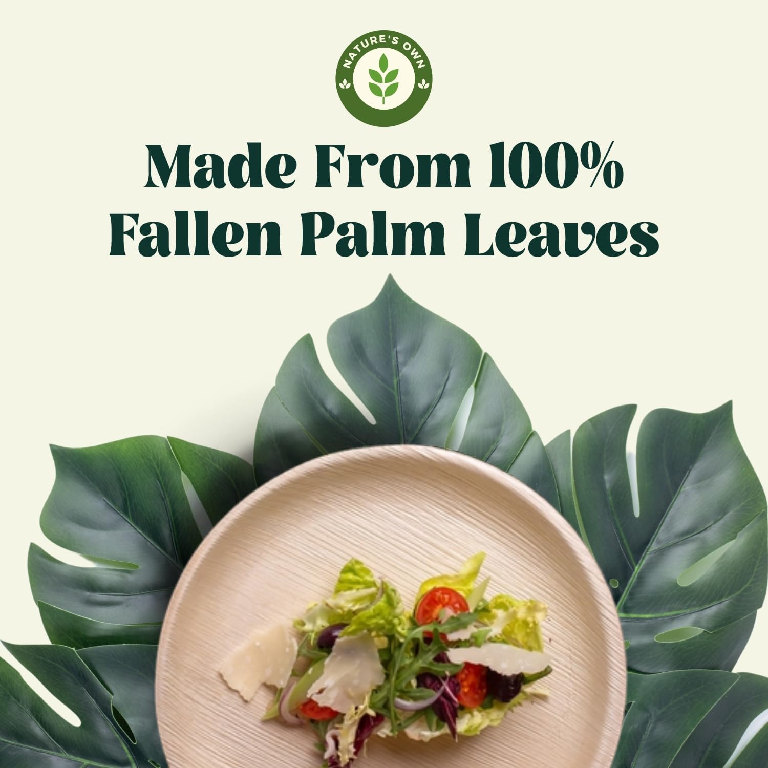 Palm Leaf Plates 7 Inch Round Bamboo Plates [50-Pack] - Biodegradable and Compostable Plates Set with Appetizer Plates - Wood Disposable Plates Party Pack