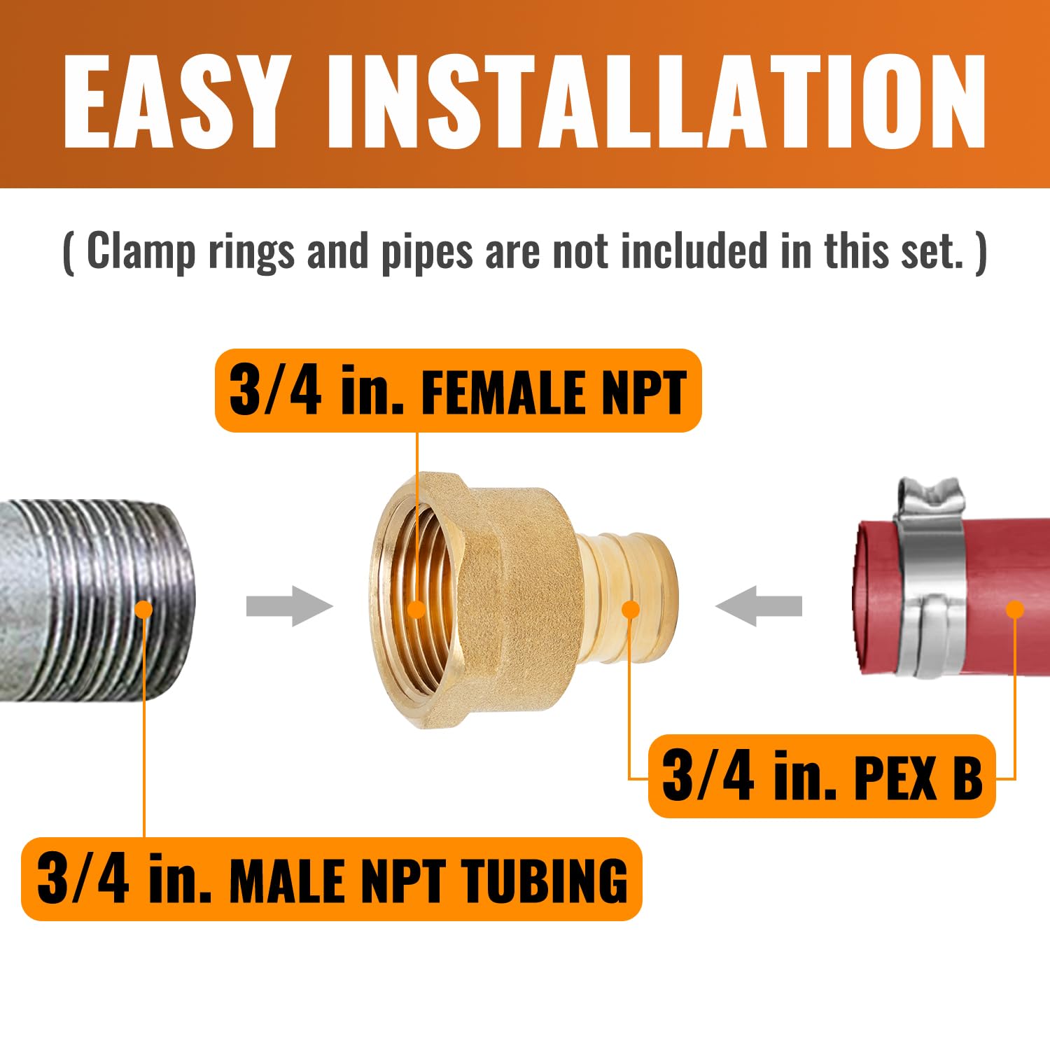 SUNGATOR PEX 3/4" x 3/4" NPT adapter z gwintem żeńskim Złączka zaciskowa (12-pak), mosiądz bezołowiowy
