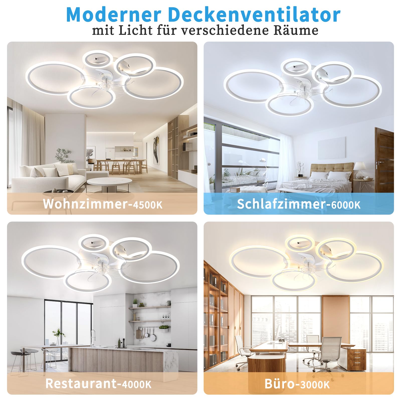 Ventilador LED De Techo Con Luz De 130 W Y Control Remoto, 3 Temperaturas De Color Y 6 Velocidades Para Sala De Estar O Dormitorio