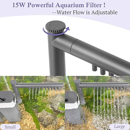 Miniatura 3 de Filtro de acuario ultra potente de 15 W 210 GPH para tanque de peces de 25 a 55 galones, filtro ajustable con esponjas de filtro, filtros