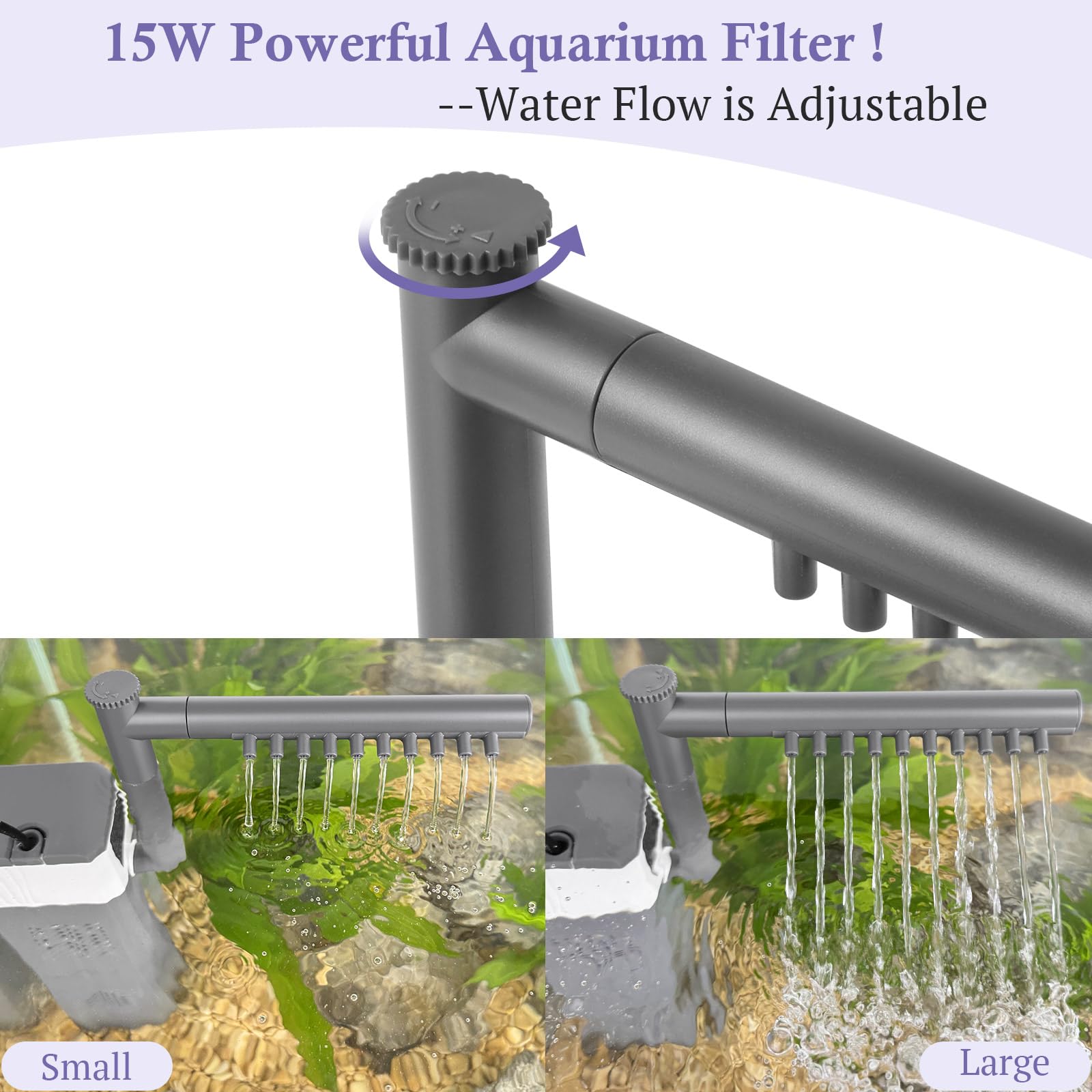 Filtro de acuario ultra potente de 15 W 210 GPH para peceras de 15 a 40 galones, filtro ajustable 3 en 1, filtros internos sumergibles para tanques de tortuga/camarón/cría