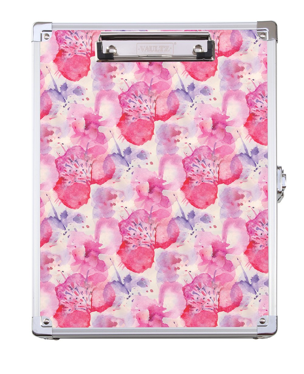 Locking Clipboard with Storage - Heavy Duty Metal Clip Board Box Holds 8.5" x 11" Letter-Size Paper or Tablet Device - Key Lock, Floral Pink