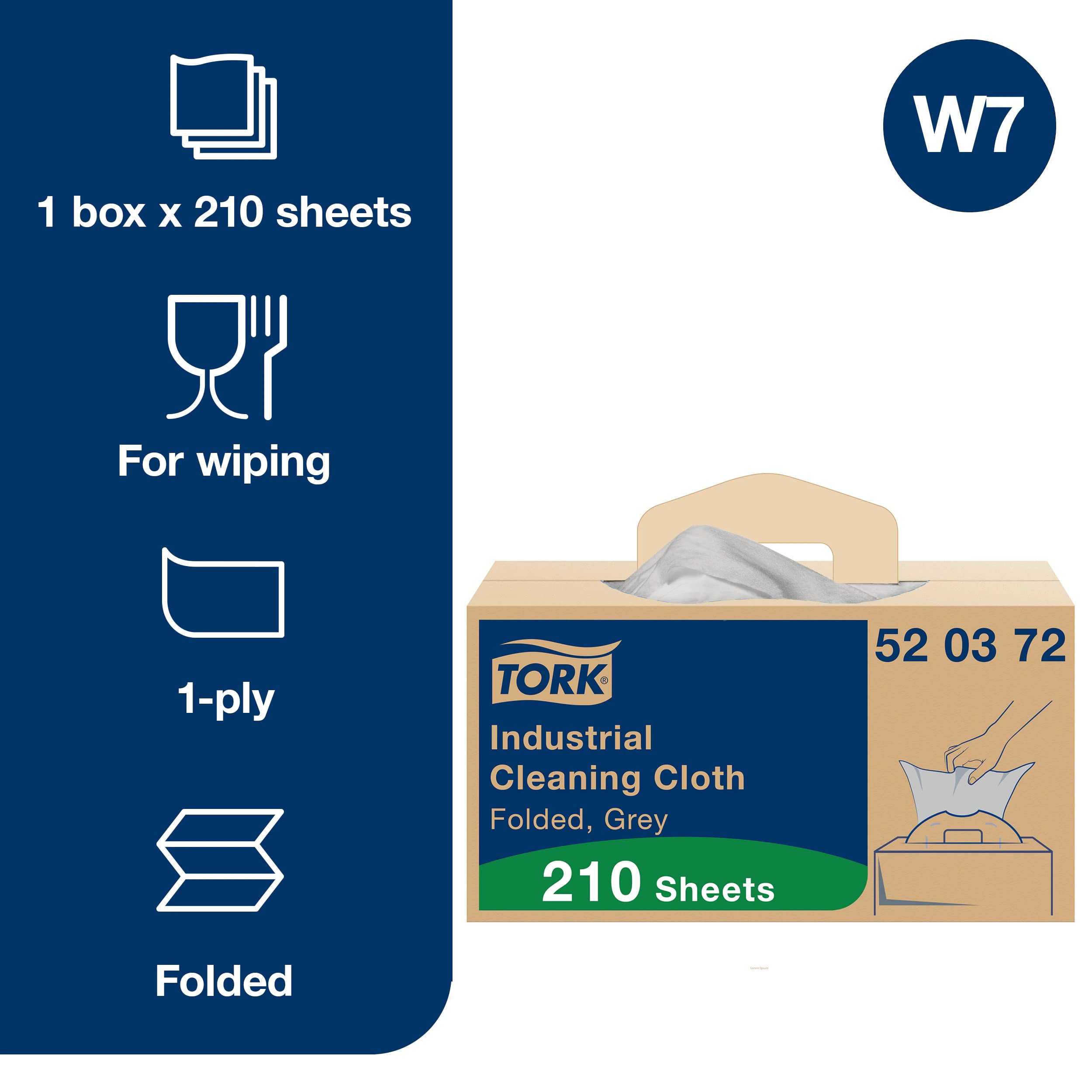 Tork Industrial Cleaning Cloth Grey W7, erogazione unica, 1 x 210 panni, 520372