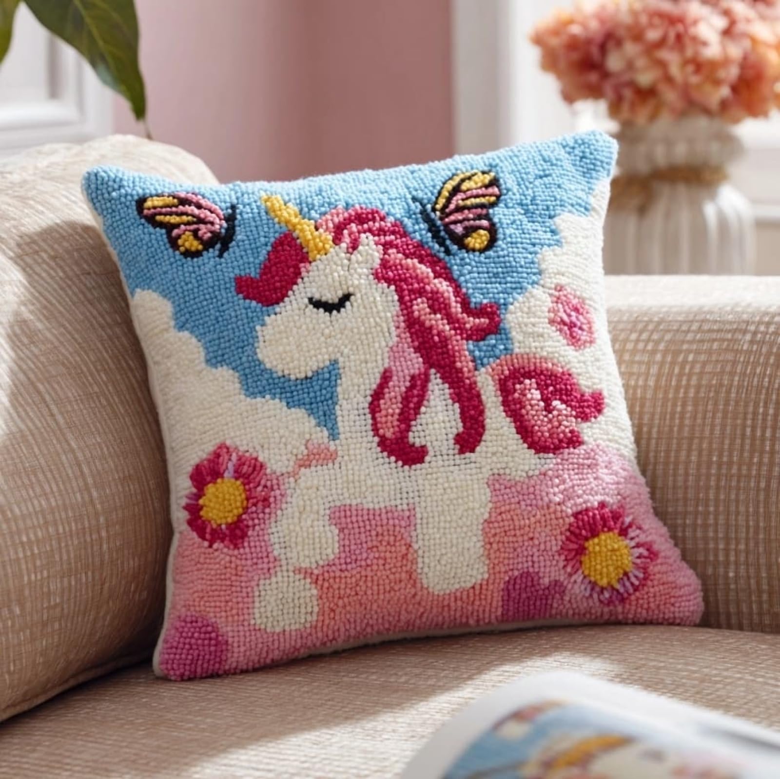 Wallustrioaw Horse And Butterfly Latch Hook Craft Cushion Kit 43X43cm,