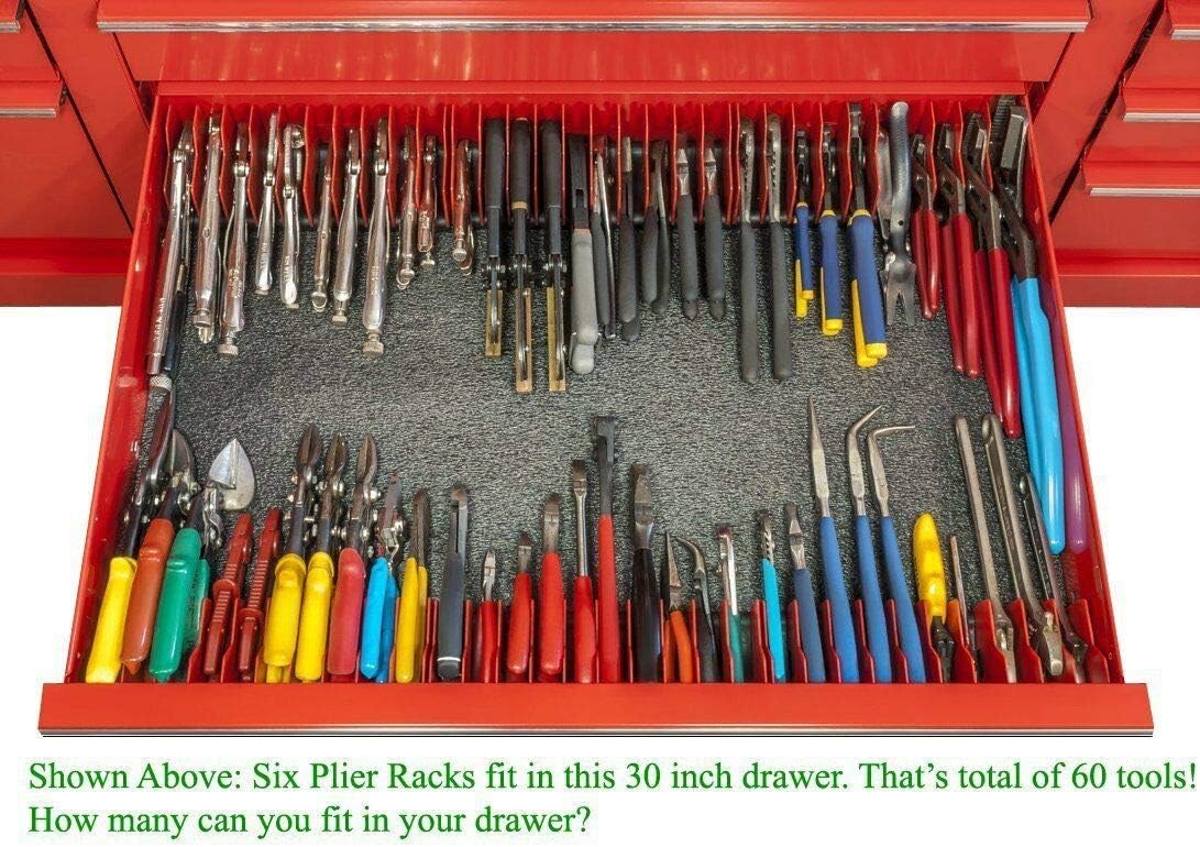 MLTOOLS Made in USA Professional 1-pack 10-Slot Tool Organizer, Red Plastic Storage Rack, Holds Pliers and Hand Tools, Non-Slip Rubber Base, Plier Pro