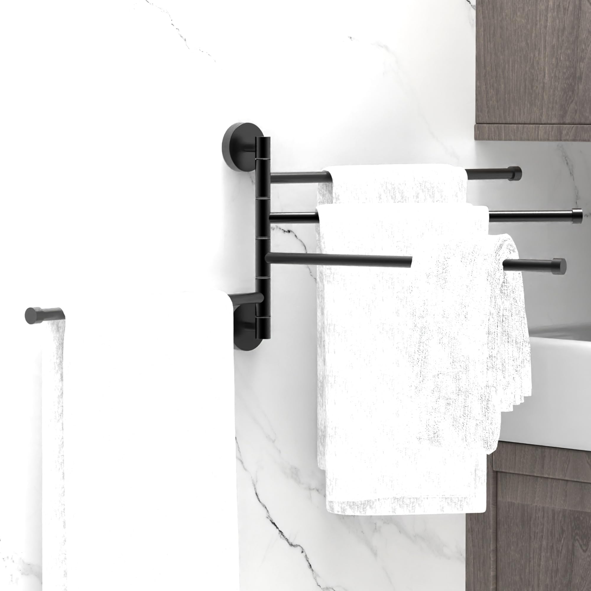 SAFETY+BEAUTY Swivel Towel Rack for Bathroom and Kitchen, Corrosion Resistant Stainless Steel Bars and Rods for Lifetime Use (Matte Black, 4-Arm)