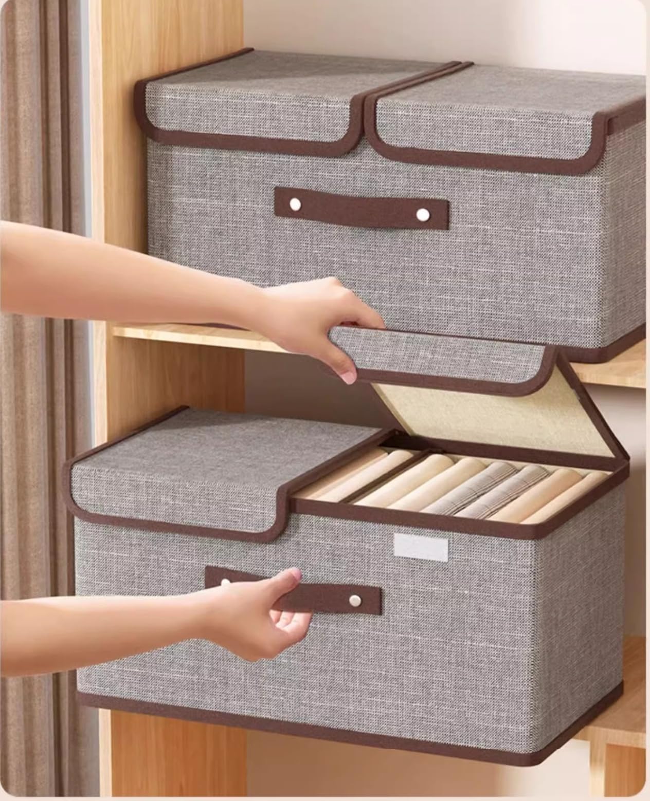 6 Grün Große Stoff Faltbare Aufbewahrungsboxen mit Deckel und Fächern,Faltbare Stoffbox mit Griffenl,Kleiderschrank Organizer,Aufbewahrungsbox für Spielzeug (36 cm/3 stück+50 cm/3 stück)