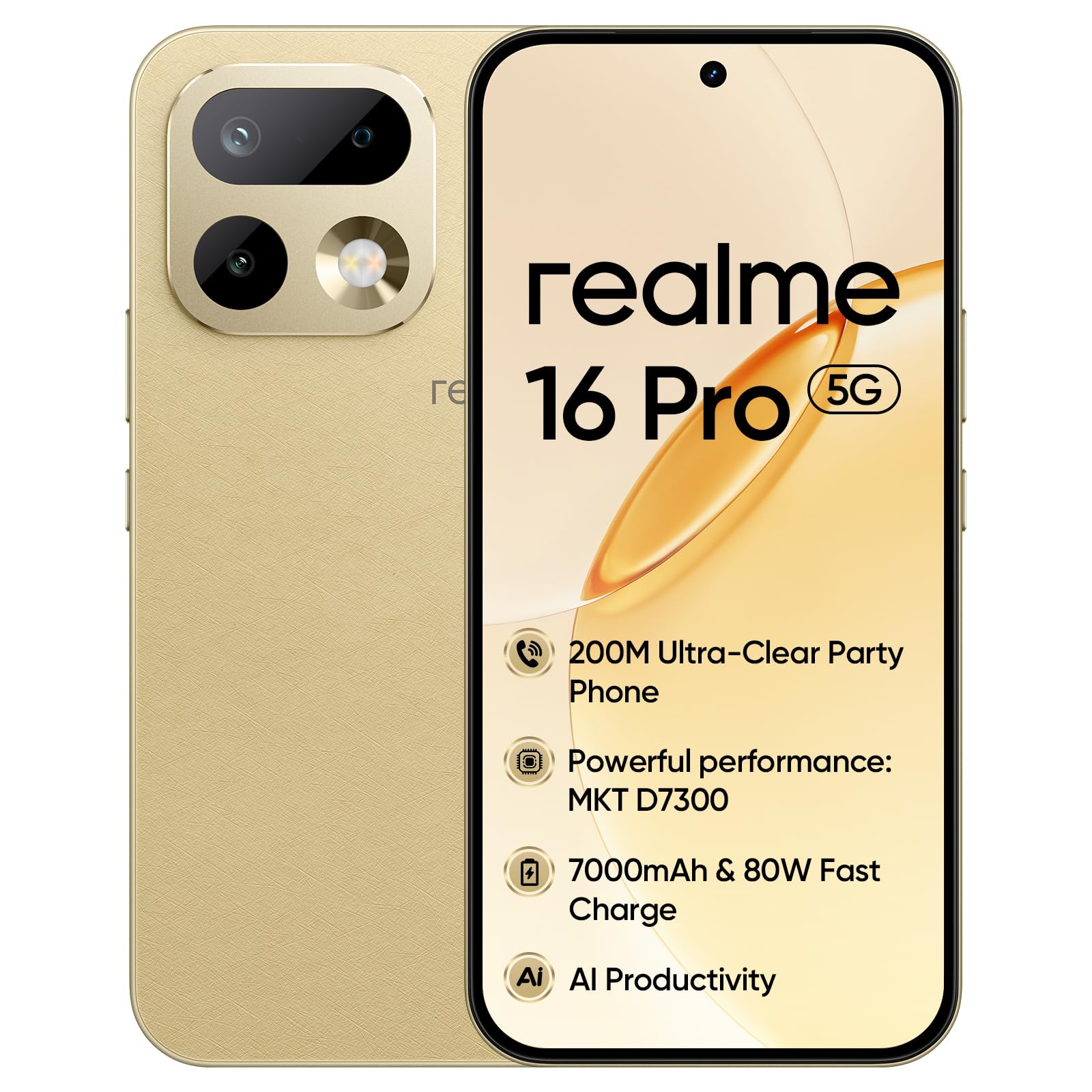 realme 16 Pro 5G, 8+256 GB, MediaTek Dimensity 7300 Max, Camera 50MP, Straight Display 6.78“144Hz, Battery 7000mAh, Master Gold-image-46
