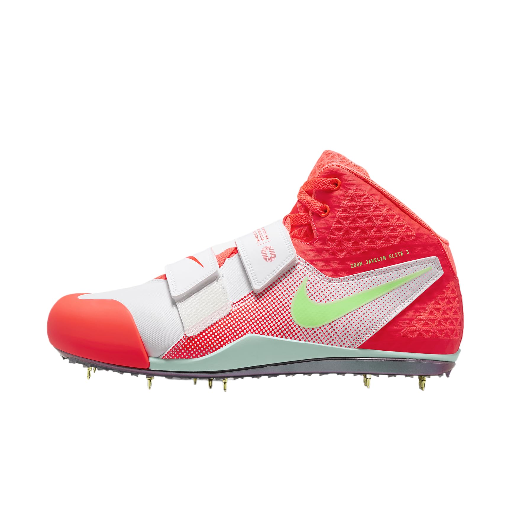 Nike Zoom Javelin Elite 3 Track & Field Throwing Spikes (FZ9626-100, White/Hyper Orange/Lime Blast/Bright Crimson) Size 7.5