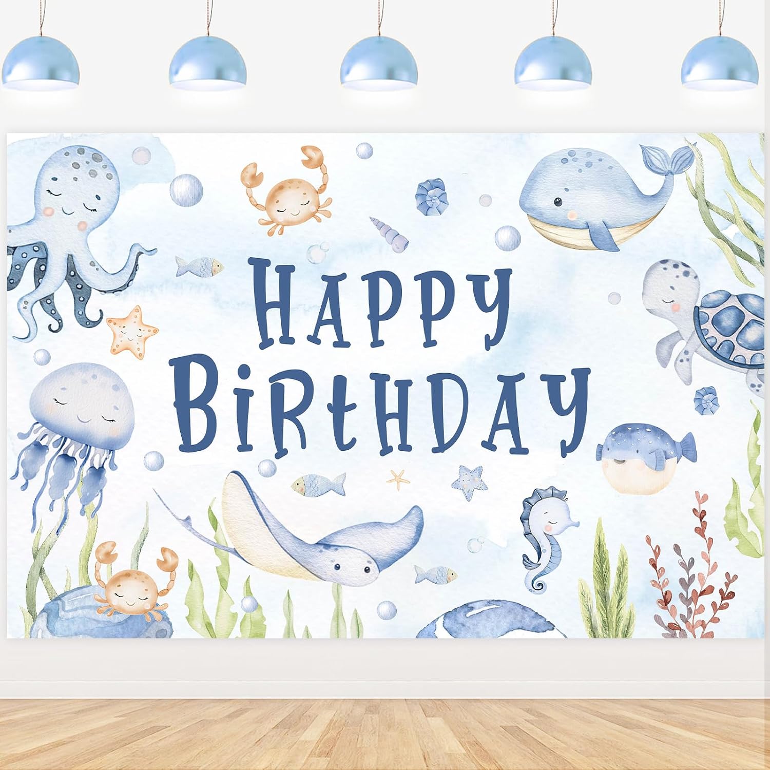 Under the Sea Happy Birthday Party Decorations for Boys - Ocean Theme Backdrop Kit with Underwater World Banner Retro Theme Balloons for Marine Animals Birthday Party Supplies