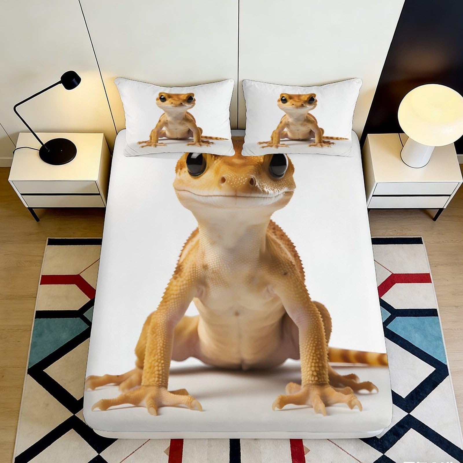 3D Printed Gecko Animal Fitted Sheet Microfiber Soft Washable Lizard Mattress Cover for Bedroom Dorm Decor 90x200x25cm