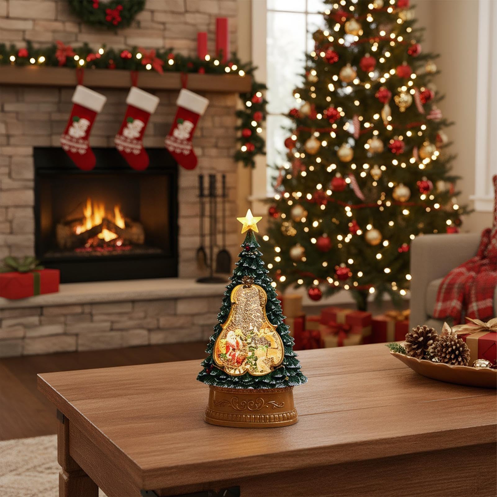 Boule À Neige De Noël USB Musical Minuterie de 6 Heures | Boule À Neige Lumineuse Pour La Table De Noël Pour Salon Chambre Manteau Étagère Rebord De Fenêtre Adolescents Adultes