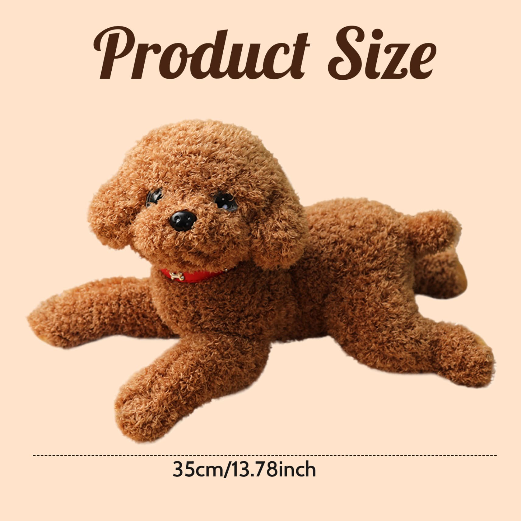 Hunde-Plüschtier, niedlicher, lebendiger Teddy-Hund, Paarungsspielzeug, 35, 6 cm, mit Baumwolle gefülltes Plüschtier mit Halsband, dekorativ gefüllt für Couch, Sofa, Bett, Hellbraun